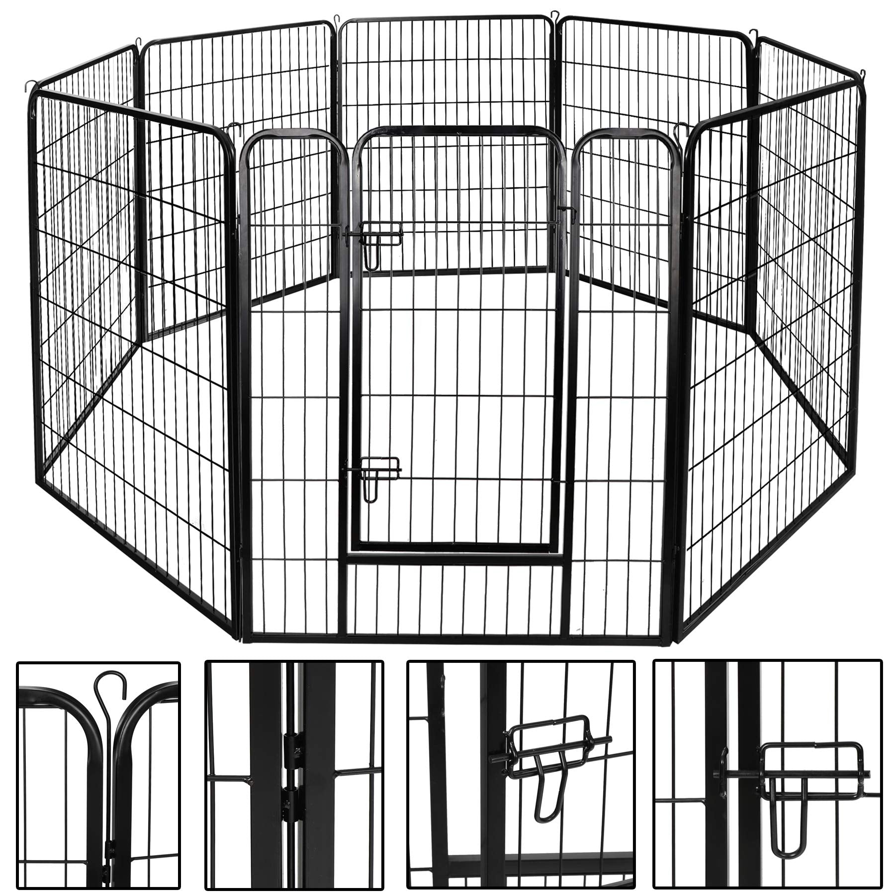 Lemy 8 Panels 40 In Pet Playpen Heavy Duty Metal Dog Exercise Fence Barrier,Outdoor & Indoor Foldable Pet Exericse Pen W/Door,Bl