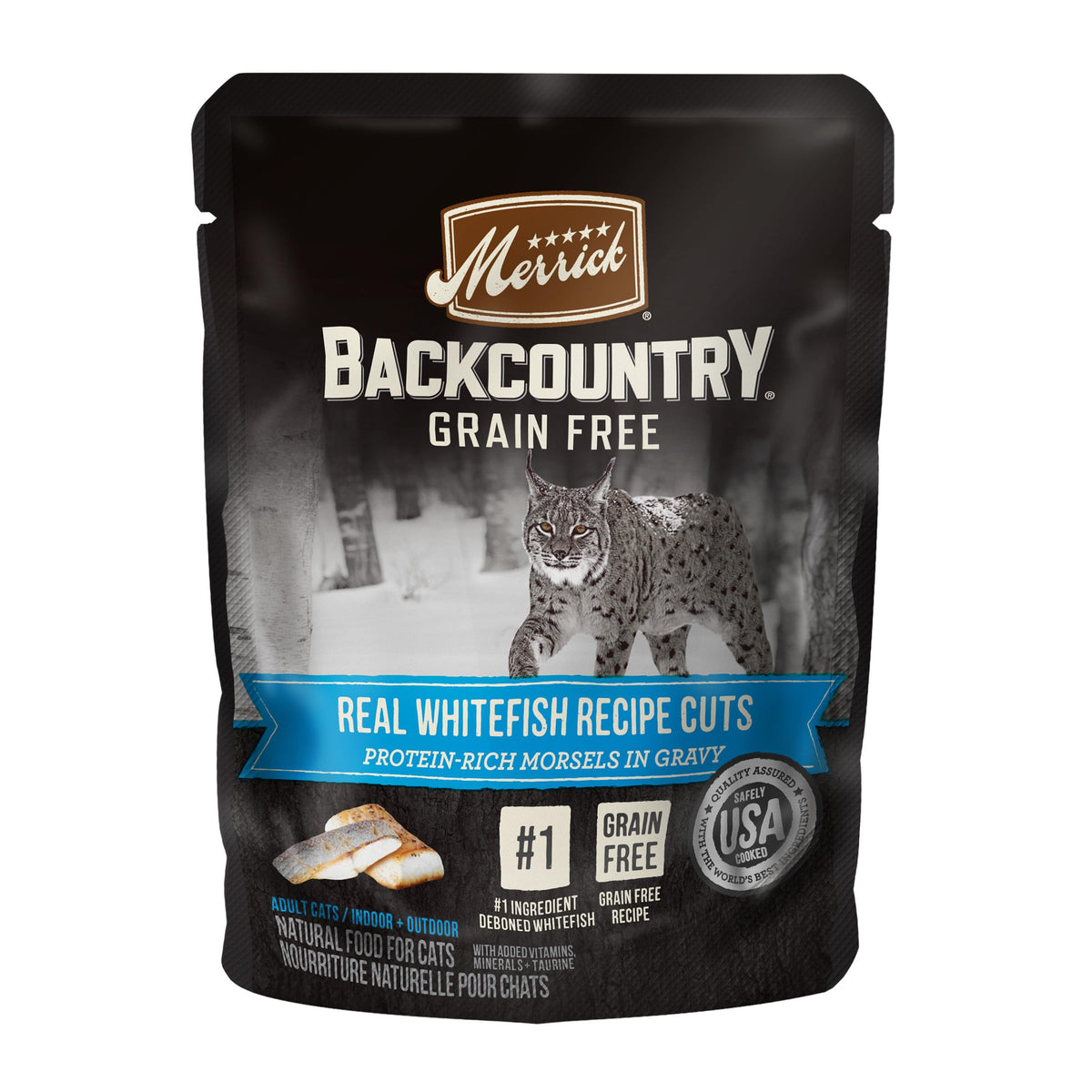 Merrick Backcountry Grain Free Gluten Free Premium High Protein Wet Cat Food, Whitefish Recipe Cuts With Gravy - (Pack Of 24) 3 Oz. Pouches