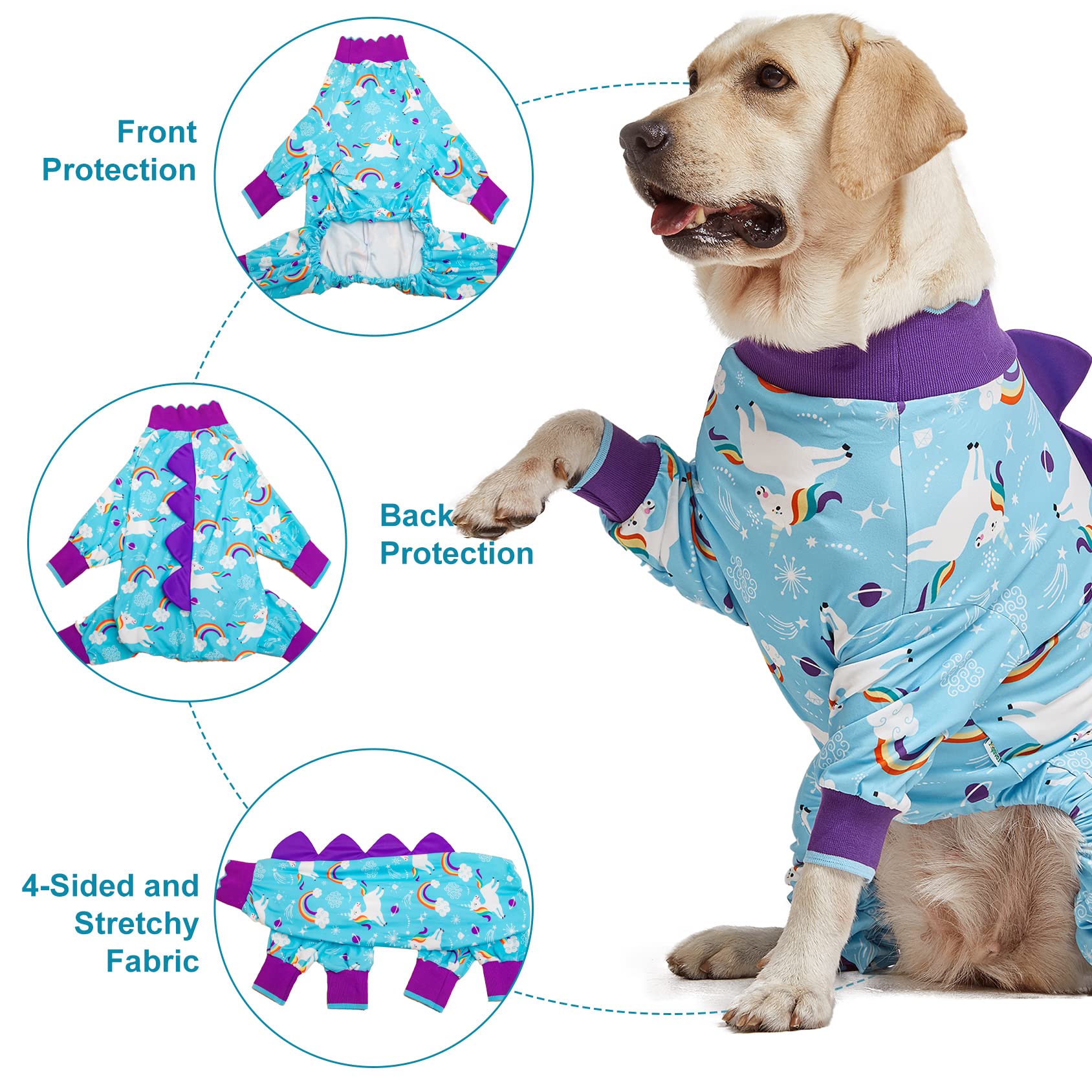 Lovinpet Gaint Dog Pajamas, Anti Licking Dog Recovery Clothes, Kightweight Onesie, Starlight Rainbow/Wild Horse Prints Dog Clothing, Uv Protection, Adorable Pet Pj'S /3Xl