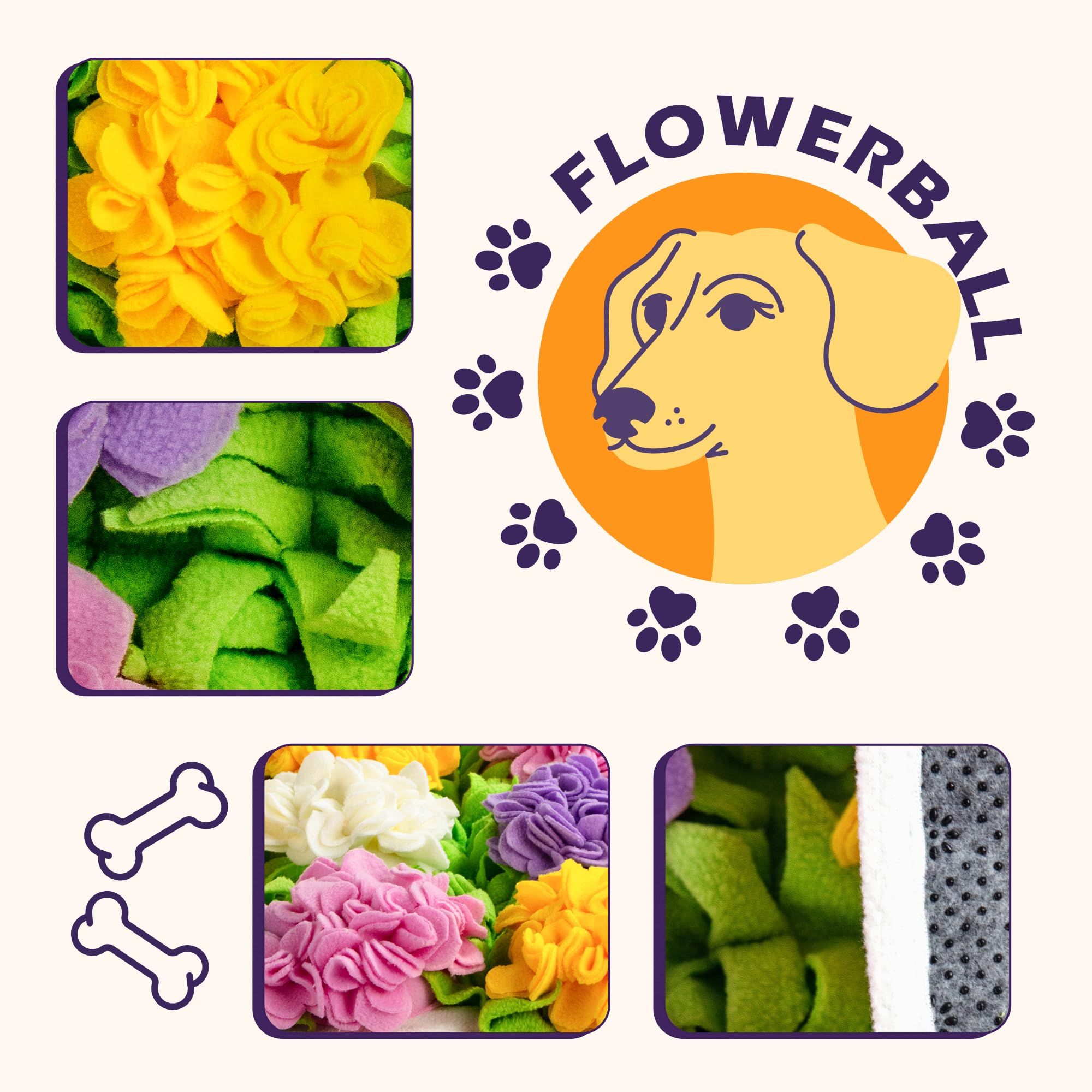 MHTTEC Snuffle Mat Flowerball - 23.62'' x 15.75'' Dog Sniffing Mat for Smell Training & Slow Eating