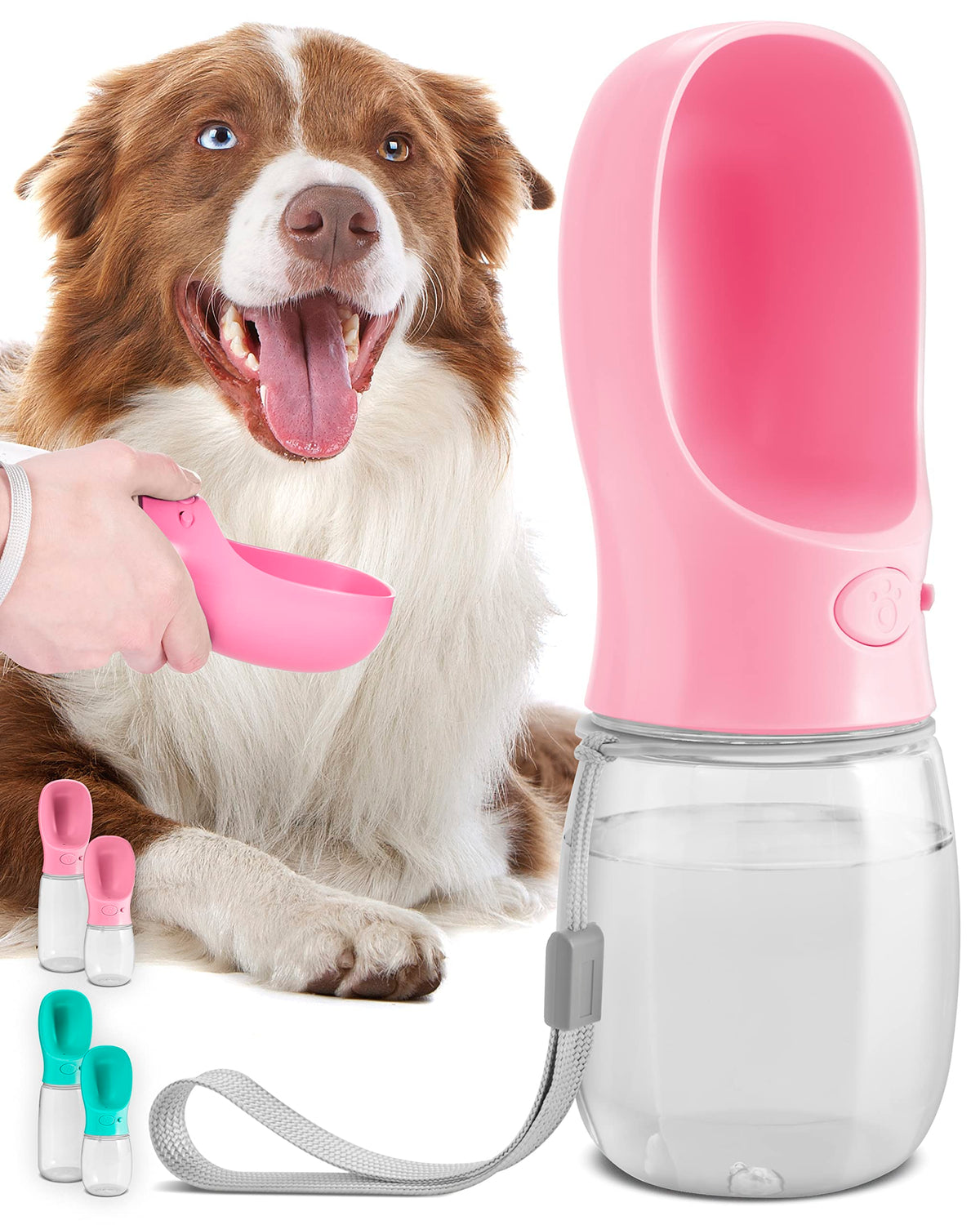 Malsipree Dog Water Bottle, Leak Proof Portable Puppy Water Dispenser With Drinking Feeder For Pets Outdoor Walking, Hiking, Travel, Food Grade Plastic (12Oz, Pink)