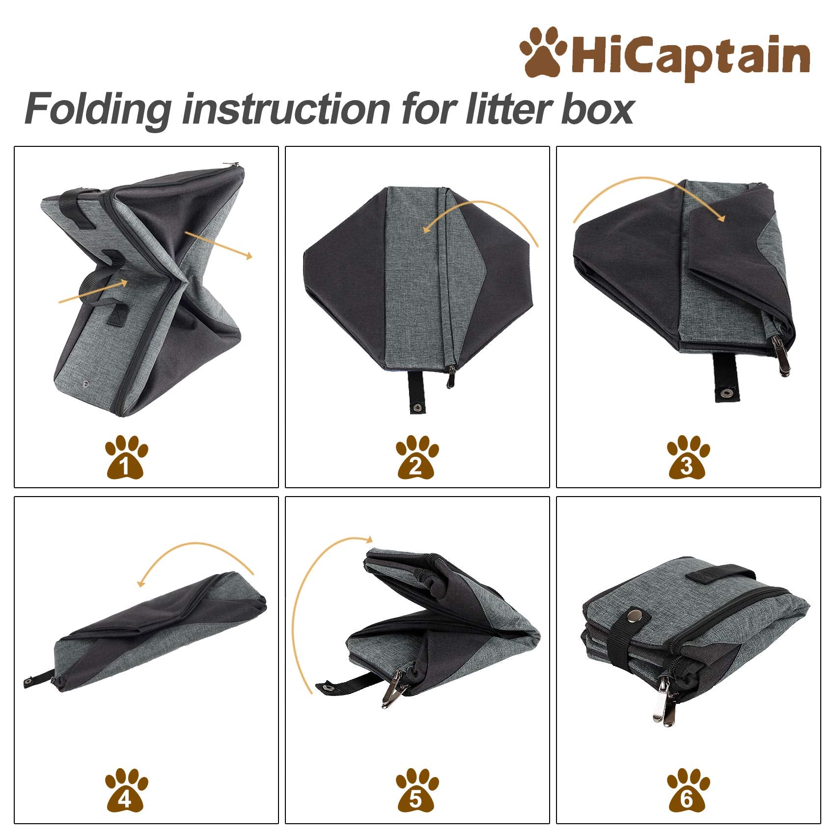 Hicaptain Portable Litter Box For Cats, Cat Travel Litter Box With Lid And Handle Standard Portable Collapsible Litter Carrier For Cat (M,Black/Gray)