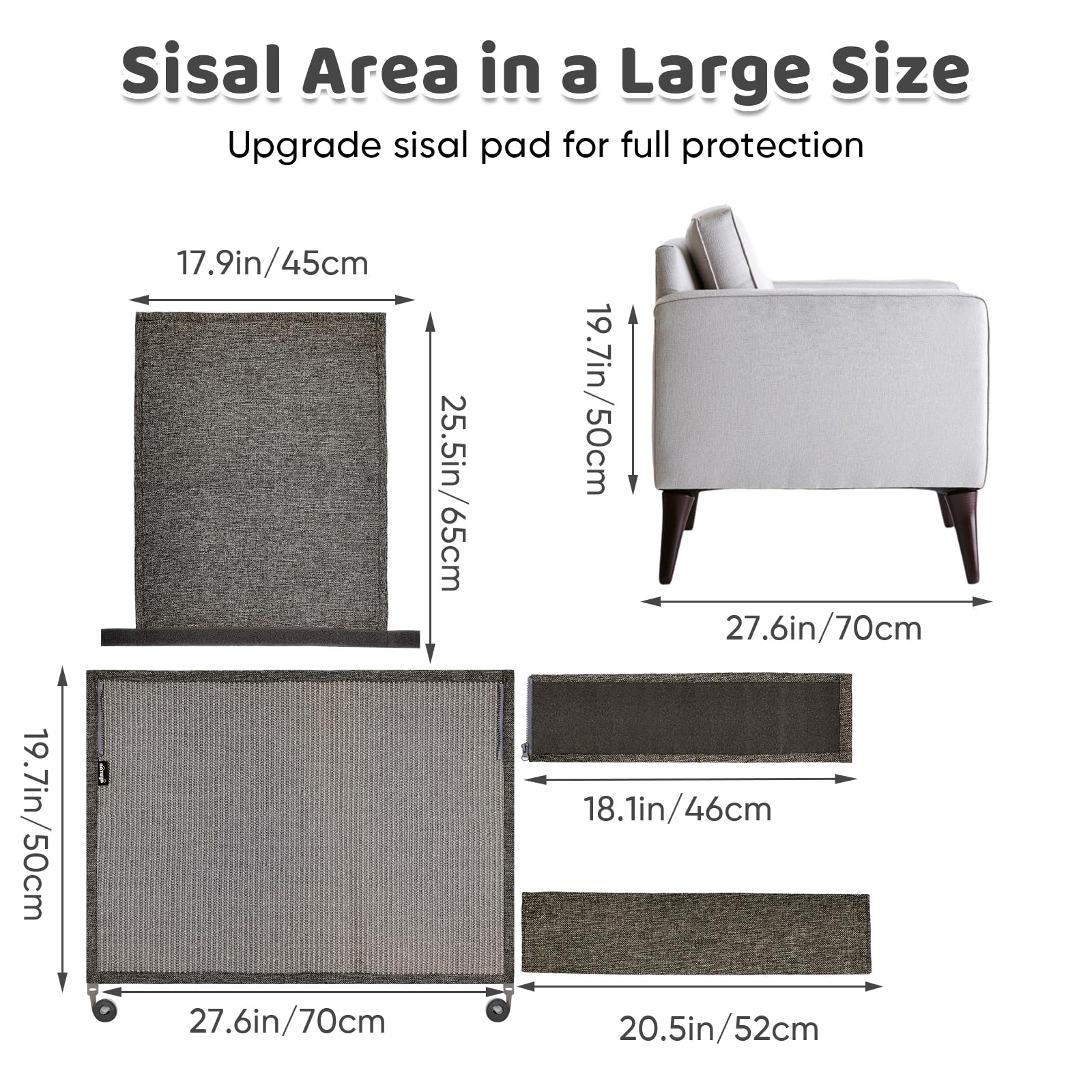 Natuya Cat Scratch Couch Protector, Sisal Furniture Protector Cats Scratching Pad, Anti-Cat Scratch Sofa Armrest Couch Protectiv