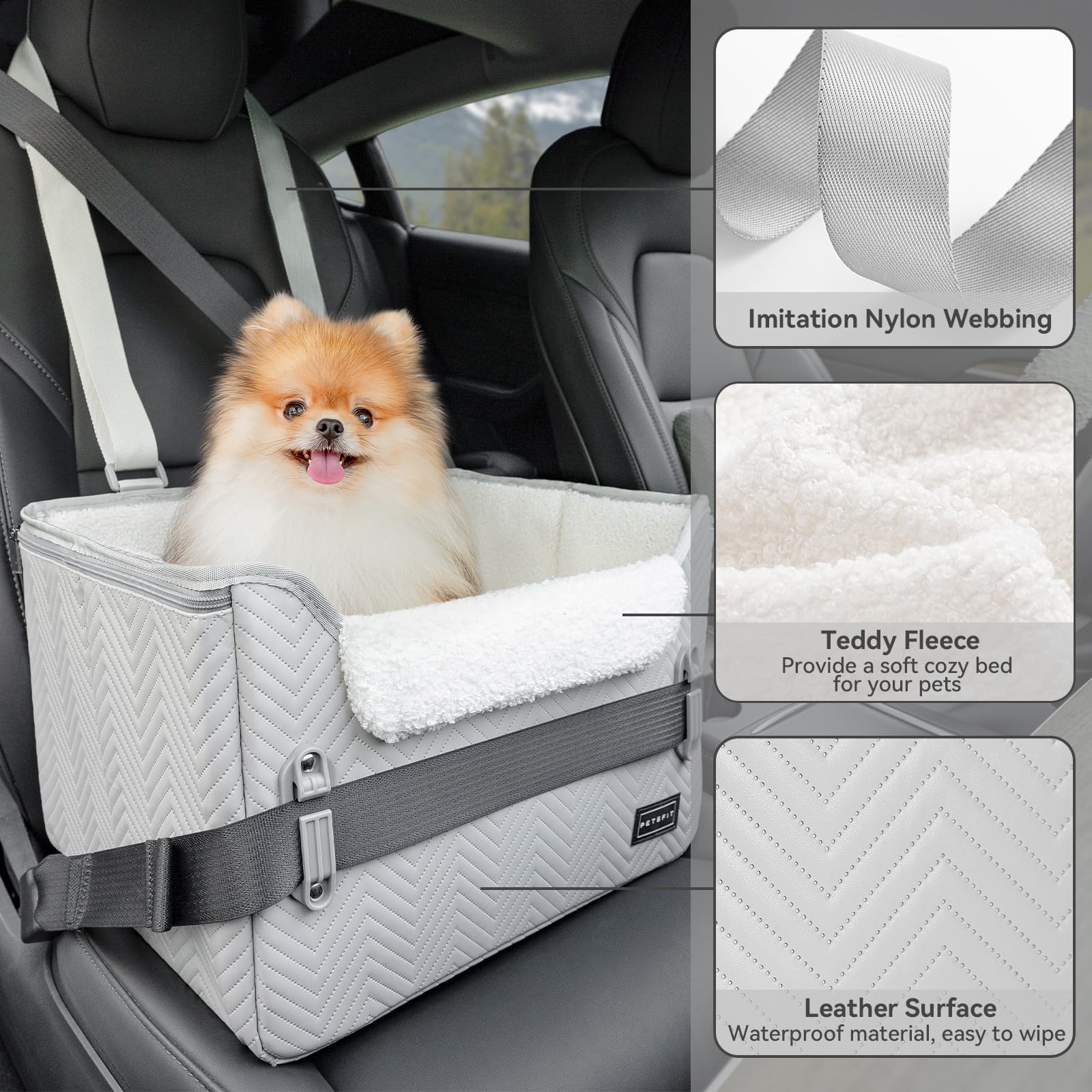 Petsfit Dog Booster Seat, Portable Dog Car Seats For Small Dogs With Clip-On Leash, Patent Safe Buckles, Dog Booster Car Seat Su