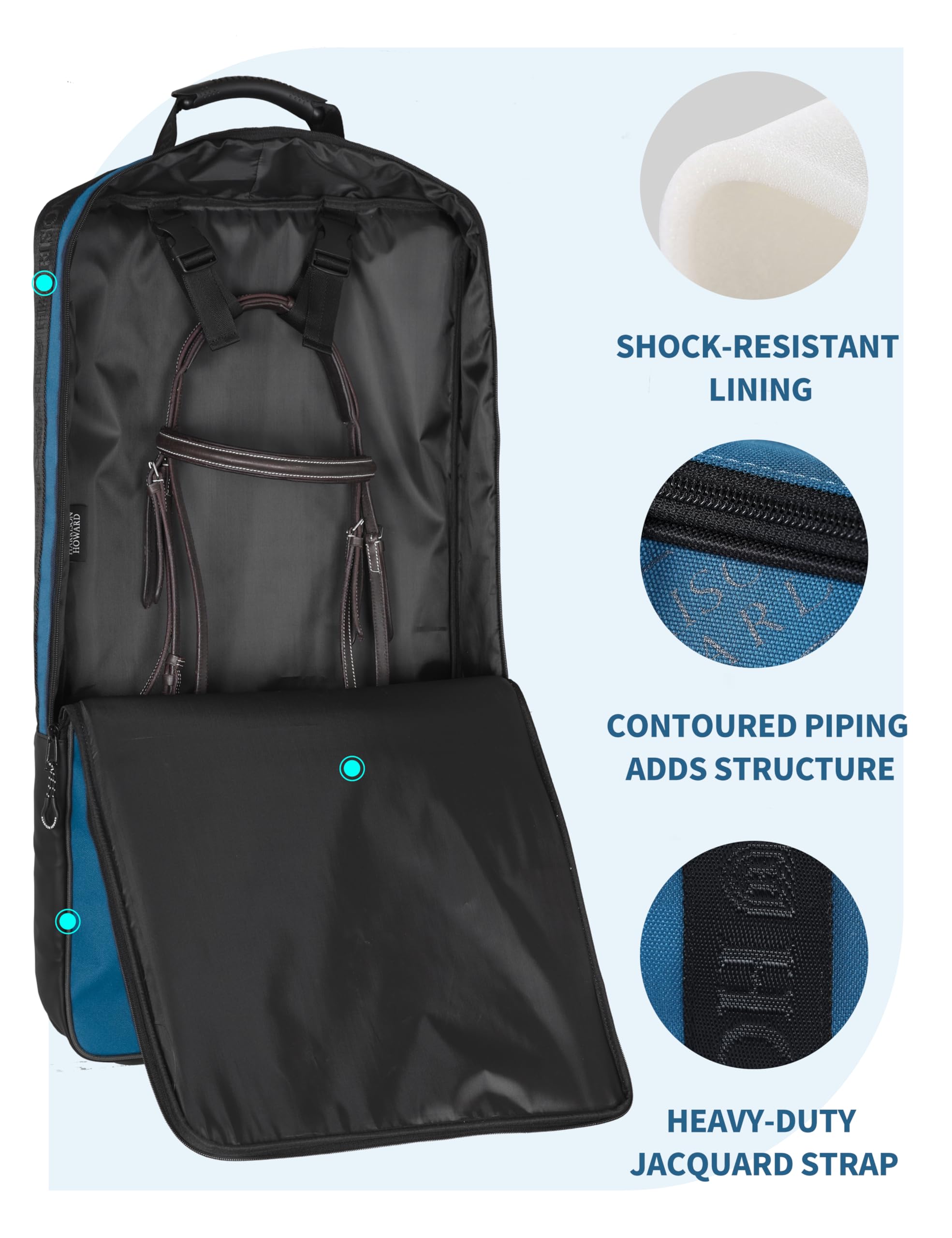 Harrison Howard Waterproof Bridle Bag Halter Bag for Horses with 3 Prong Tack Rack Sturdy Fabric Horse Tack Carry Bag Blue