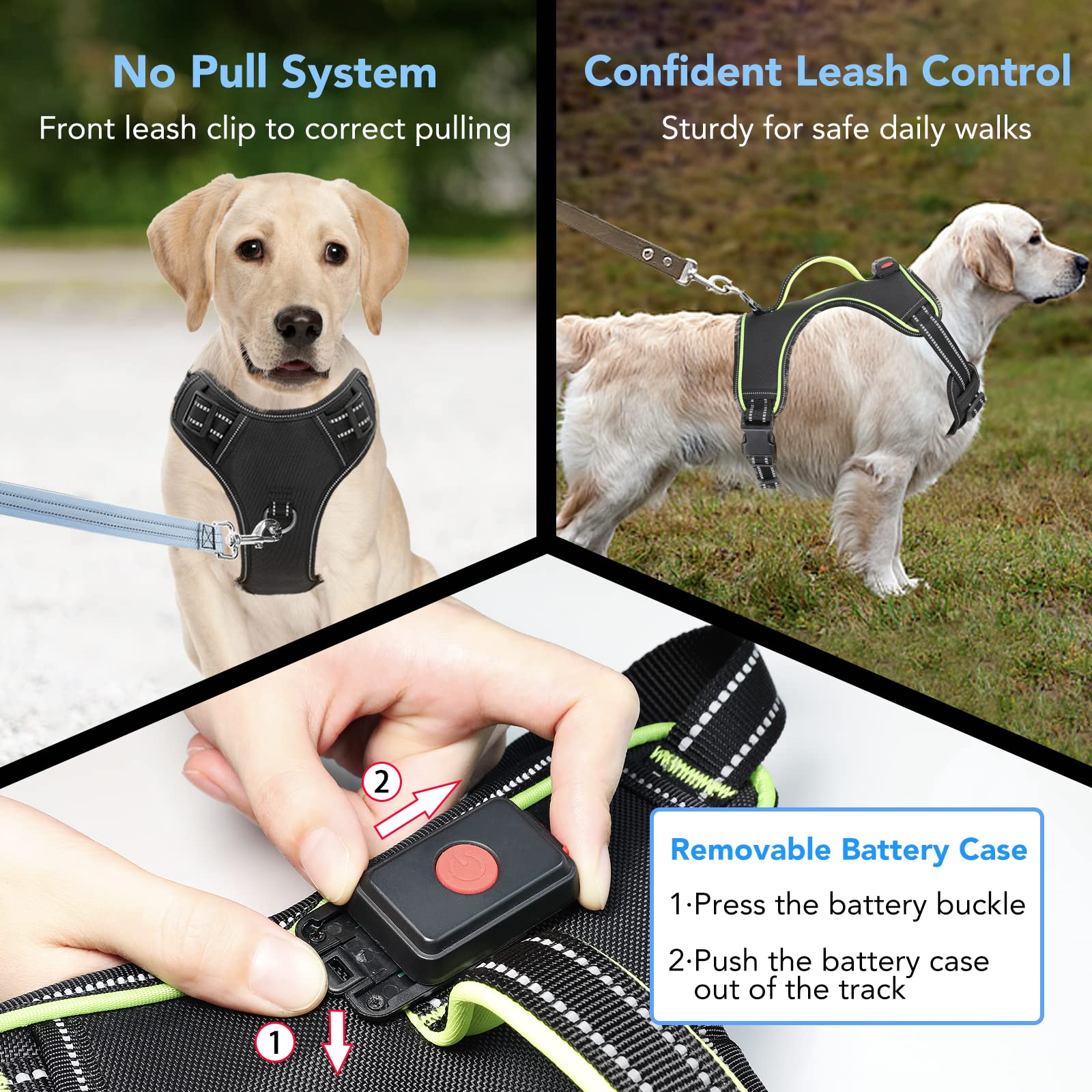Vizbrite Light Up Dog Harness, No Pull Led Dog Harness With Handle, Rechargeable Lighted Safety Vest For Small Medium Large Dogs