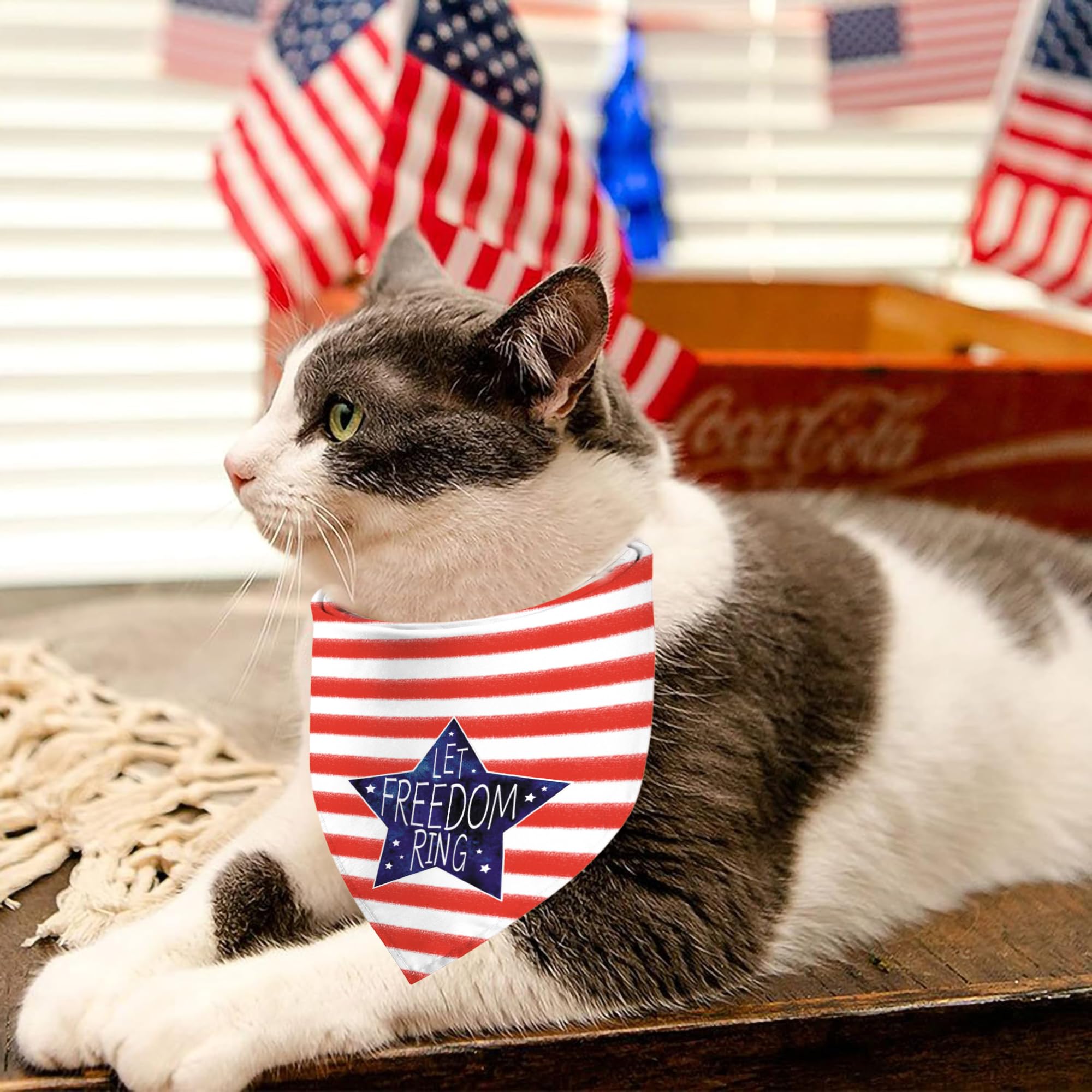 4Th Of July Dog Bandanas, Reversible Dual-Layer Patriotic Theme Design 2 Pack, Let Freedom Ring Independence Day Square Dog Kerc