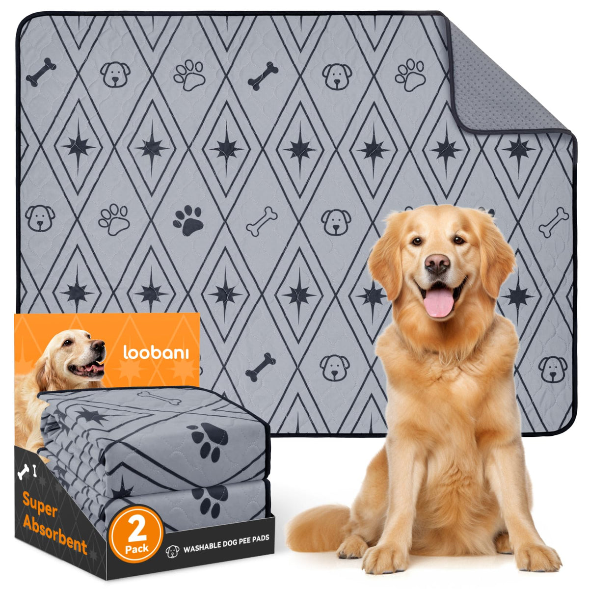 Loobani Reusable Pee Pads For Dogs - 2 Pack 24''X36'' Washable, Waterproof & Leakproof, Non-Slip Whelping Pads For Dog Playpen, 