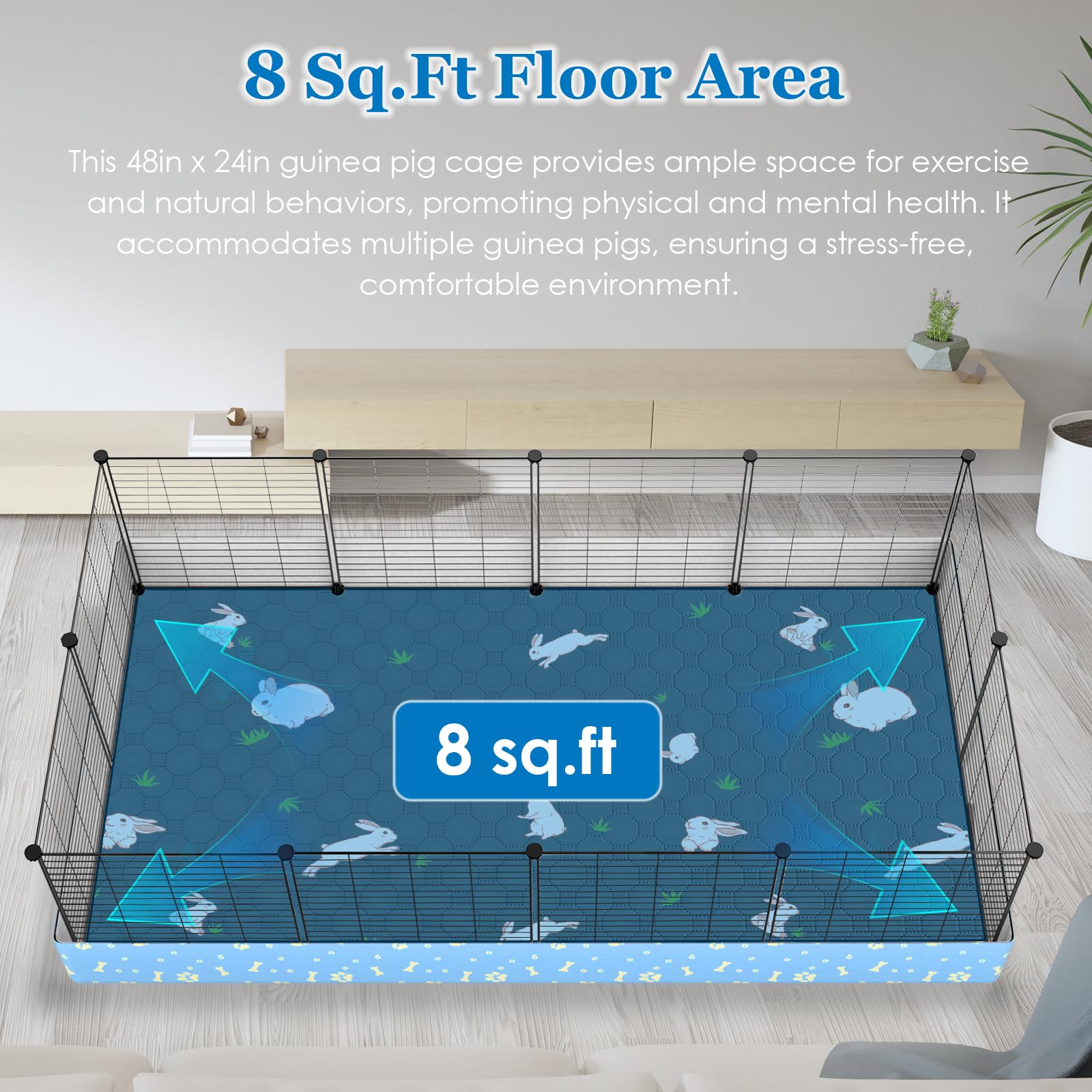 Modeslab Guinea Pig Cages With Tarp And Bedding Pee Pad Liner, 2-Story Large Guinea Pig Playpen C&C Loft Cage For 2 Rabbit Bunny