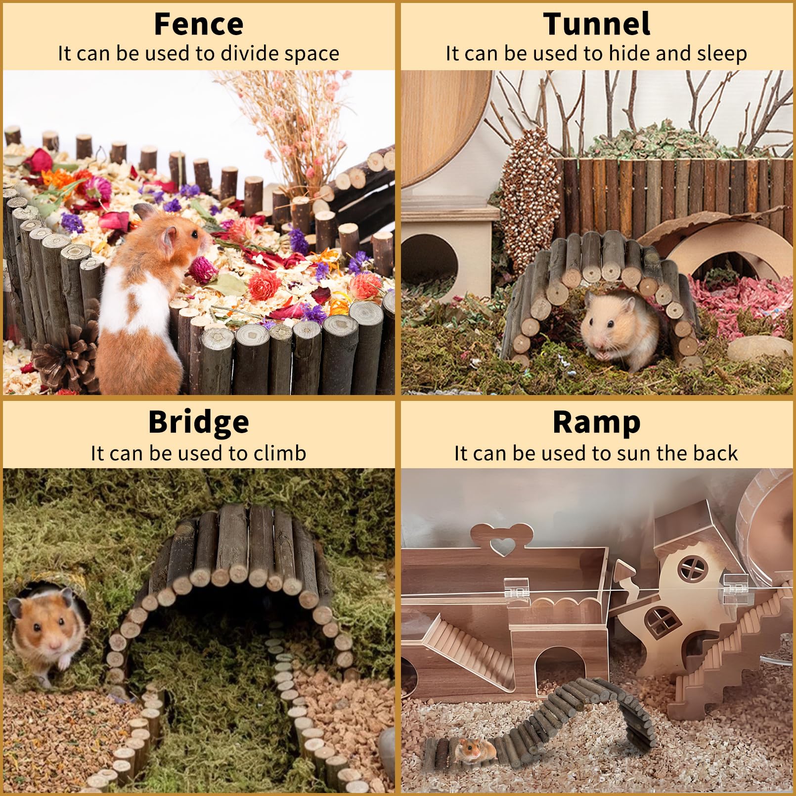 Hamiledyi 2Pcs Hamster Bridge Wood Hamster Climbing Ladder Rat Ladder Bridge Small Animals Cage Accessories For Dwarf Syrian Mic