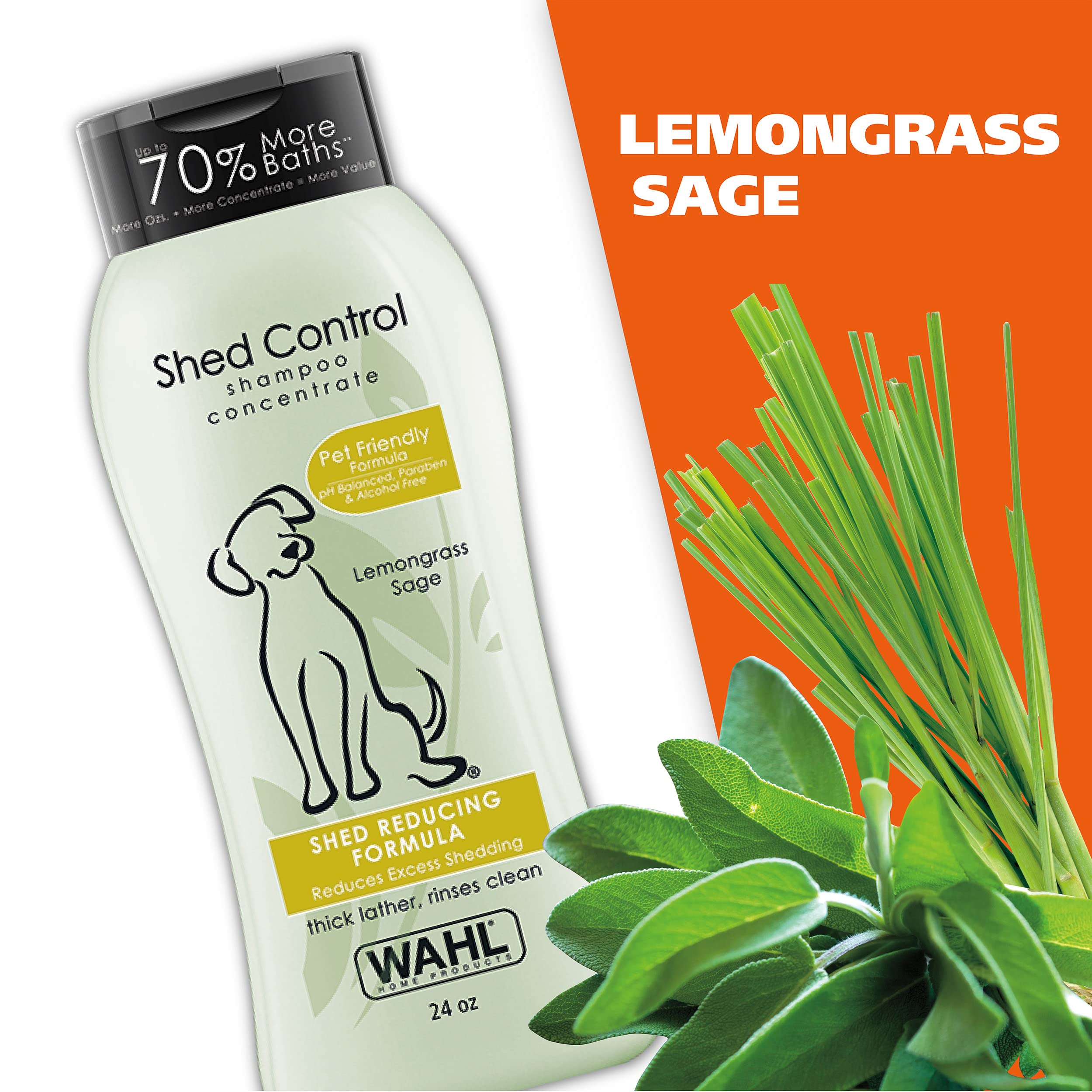 Wahl Usa Shed Control Pet Shampoo For Dog Shedding & Dander – Lemongrass, Sage, Oatmeal, & Aloe For Healthy Coats & Skin – 24 Oz - Model 820005A