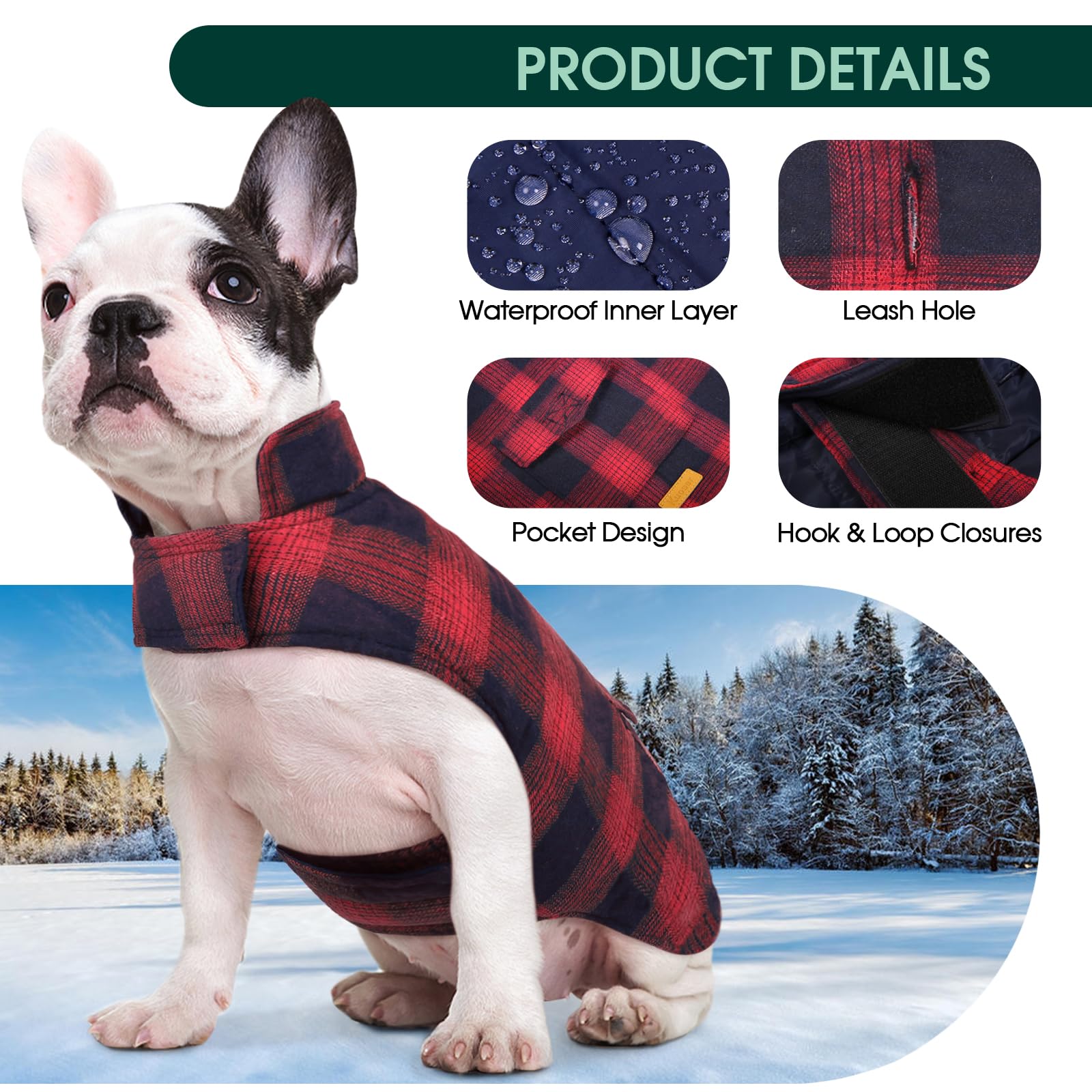 Kuoser Reversible Winter Coat, British Style Jacket For Small Medium And Large Dogs - Warm, Windproof Puppy Cold Weather Vest -