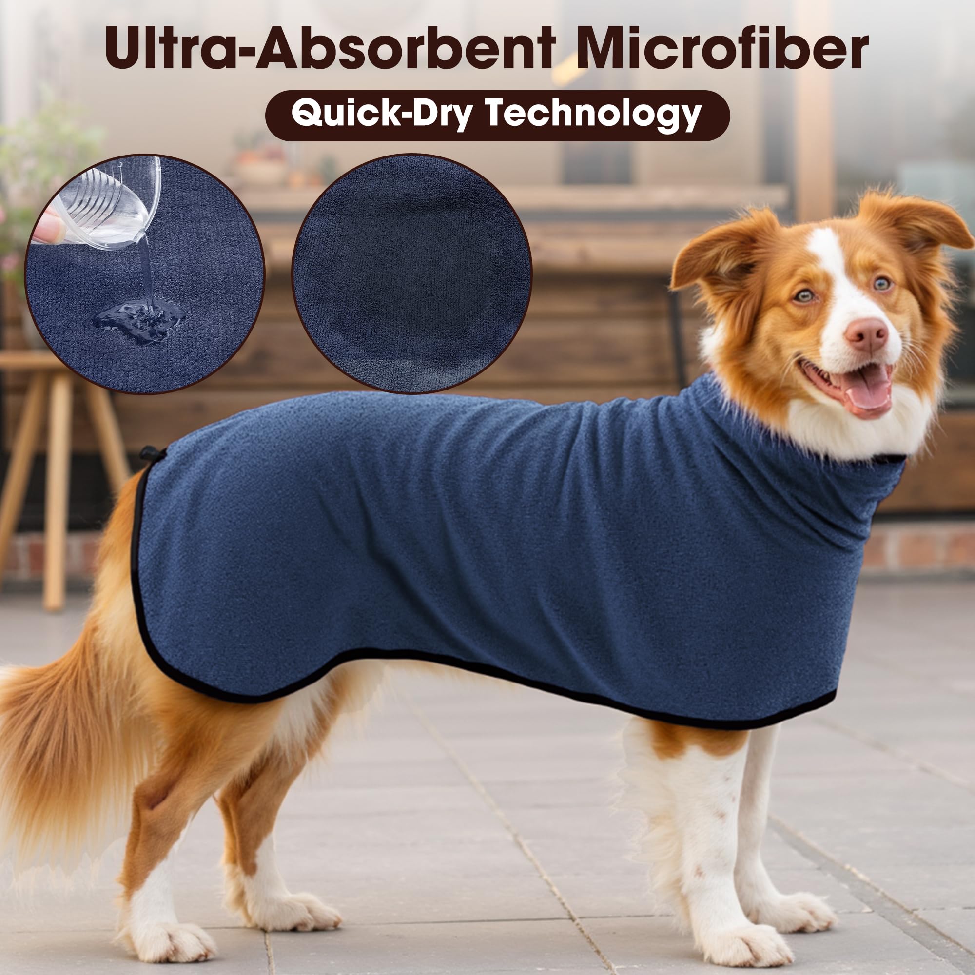 Hezzluv Microfibre Dog Bathrobe Towel Wrap Super Absorbent Dog Drying Coat Bath Robe For Puppy, Medium & Large Dogs, Fast Drying