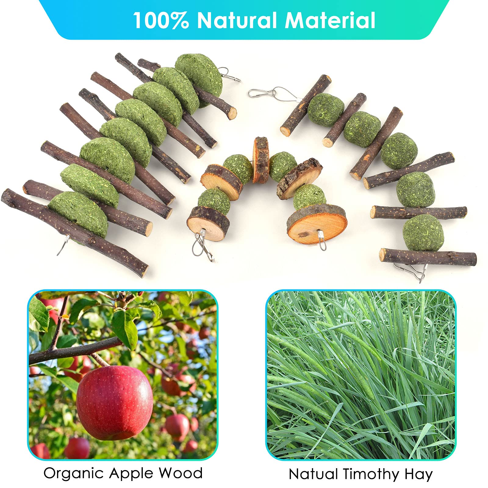 ERKOON Bunny Chew Toys, Rabbit Chew Toys for Teeth Grinding, Improve Dental Health, 100% Natural Apple Wood Timothy Grass Cake T