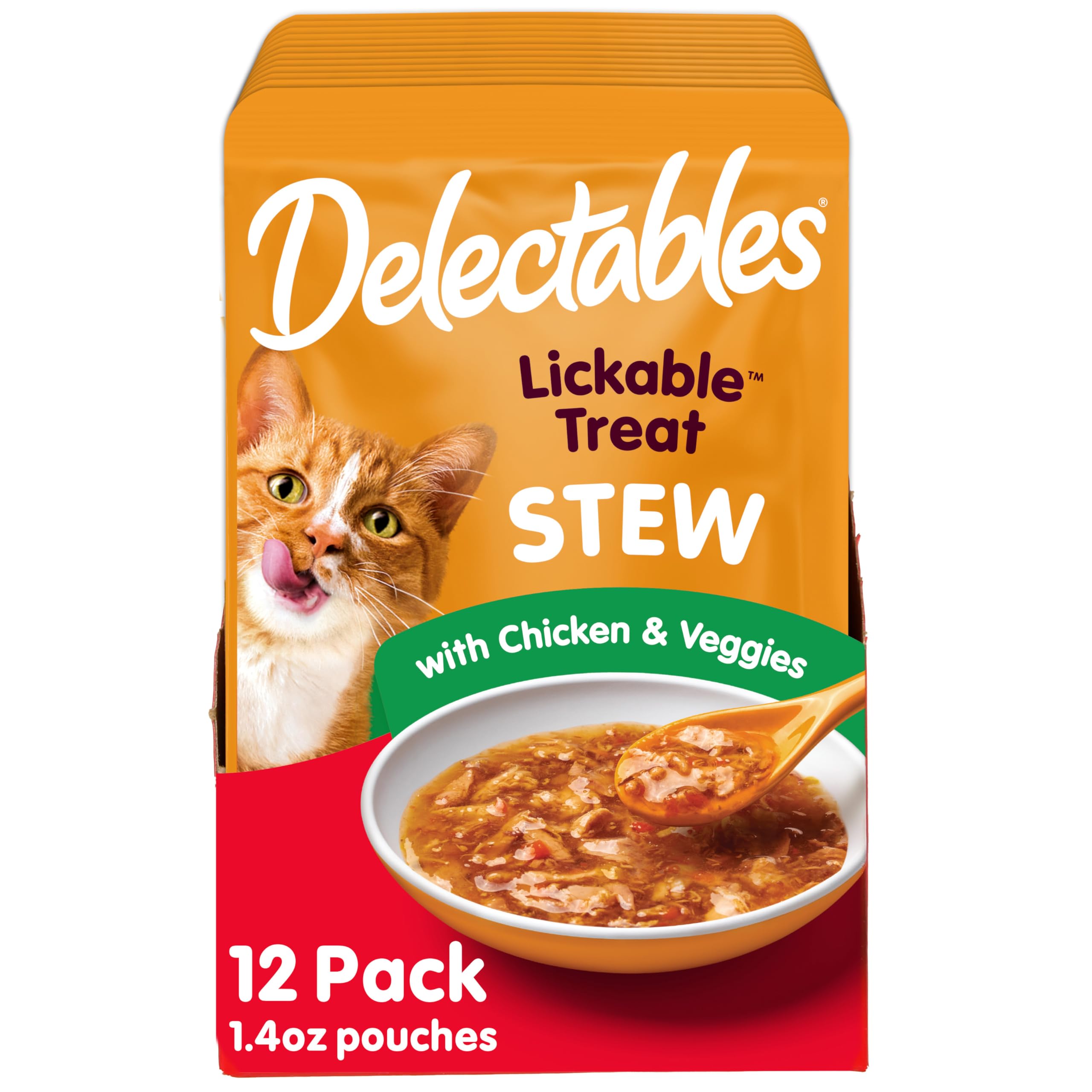Hartz Delectables Stew Lickable Wet Cat Treats for Adult & Senior Cats, Chicken & Veggies, 1.4 Ounce (Pack of 12) (Packaging may