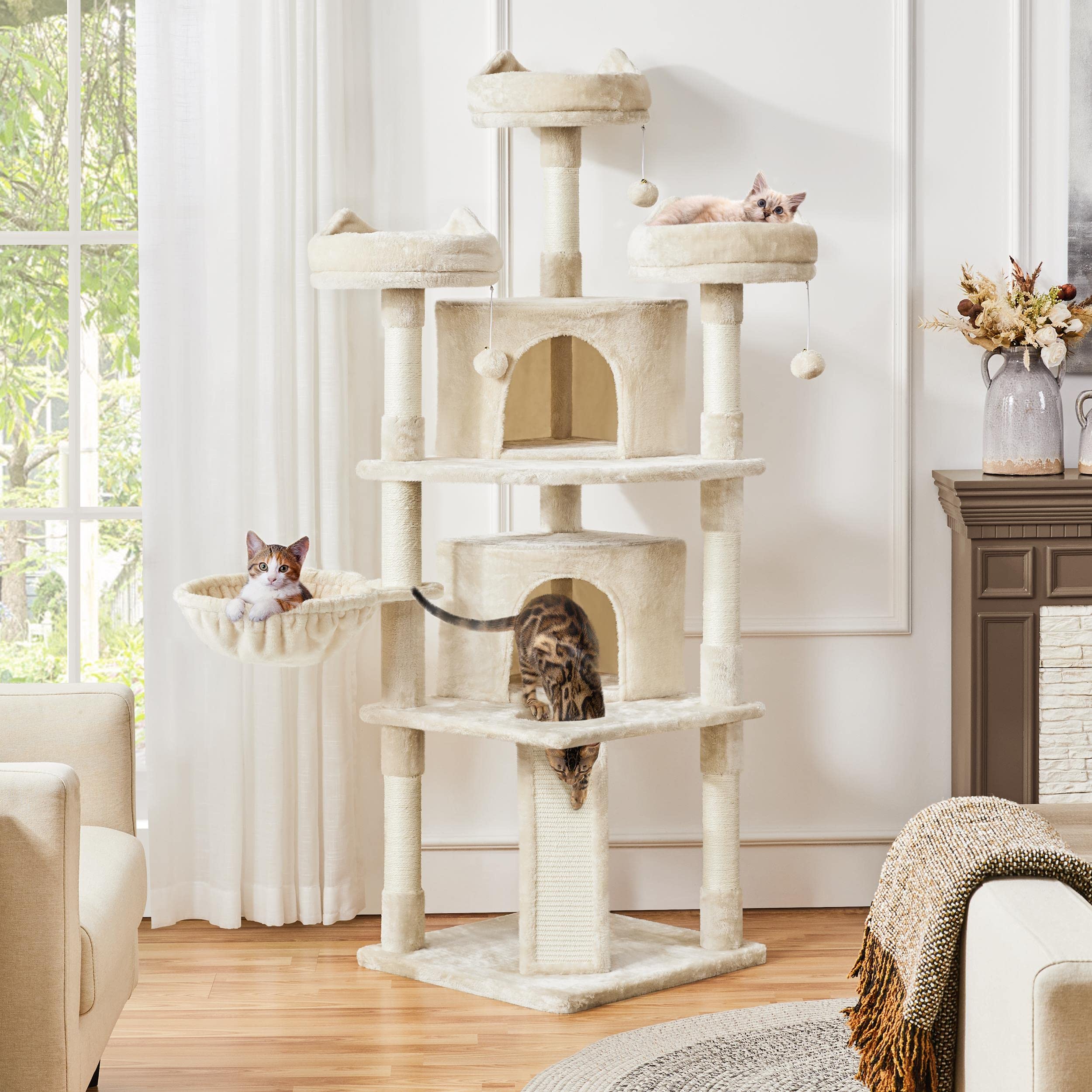 Yaheetech Cat Tree Cat Tower, Multilevel Cat Condo With Sisal Scratching Post As Indoor Cats Play House, Beige, 68.5In