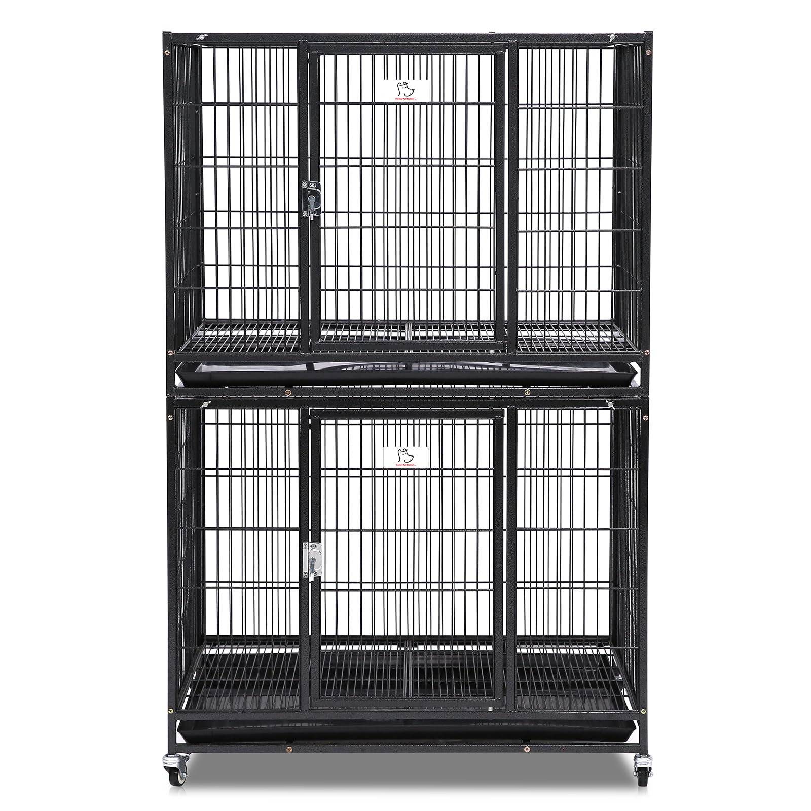 Homey Pet Two Levels 37 Inch Dog Crate, Escape Proof Dog Cage Kennel Indoor With Top Access And Lockable Wheels, Removable Tray,