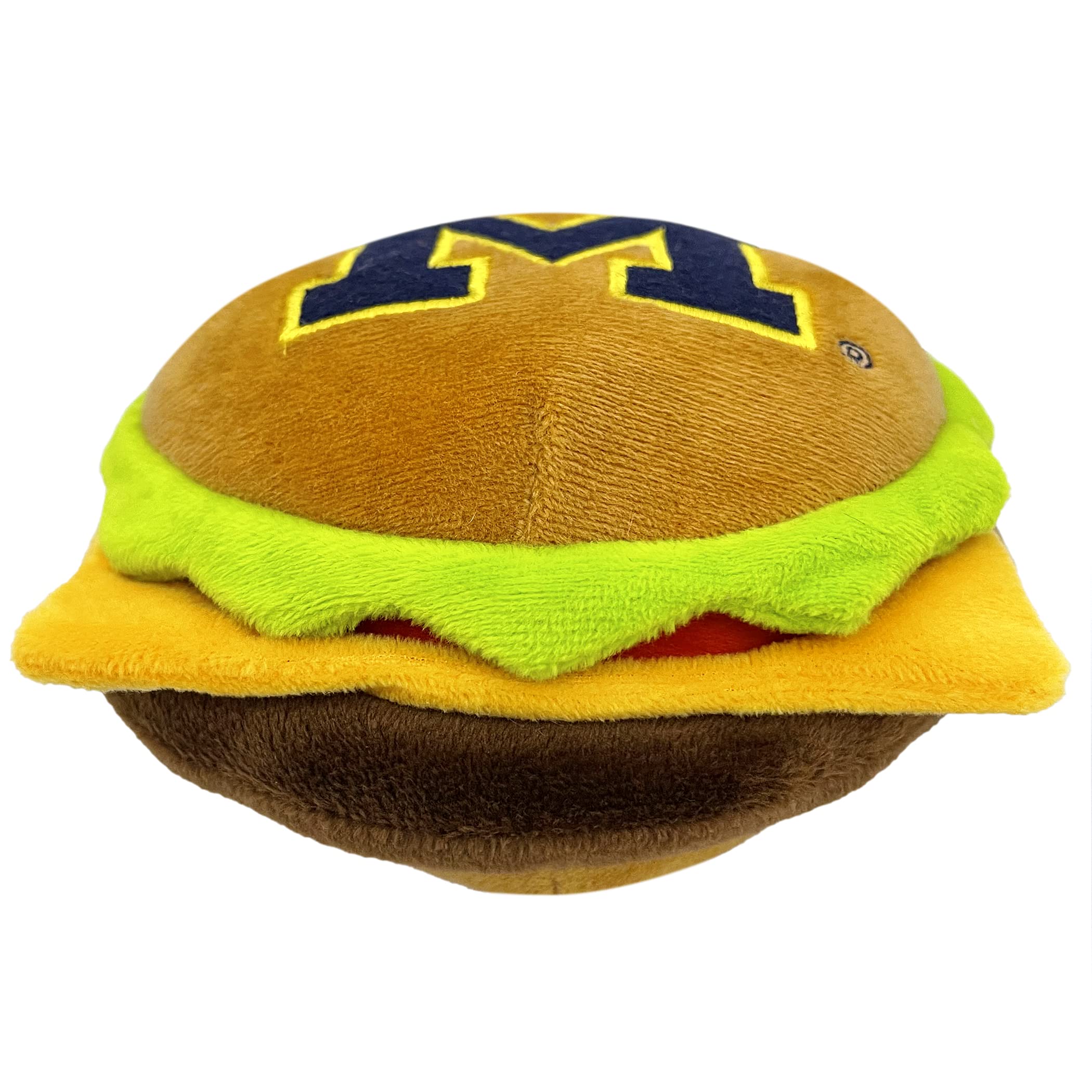 Ncaa Michigan Wolverines Cheeseburger Plush Dog & Cat Squeak Toy- Cutest Stadium Hamburger Snack Plush Toy For Dogs & Cats With
