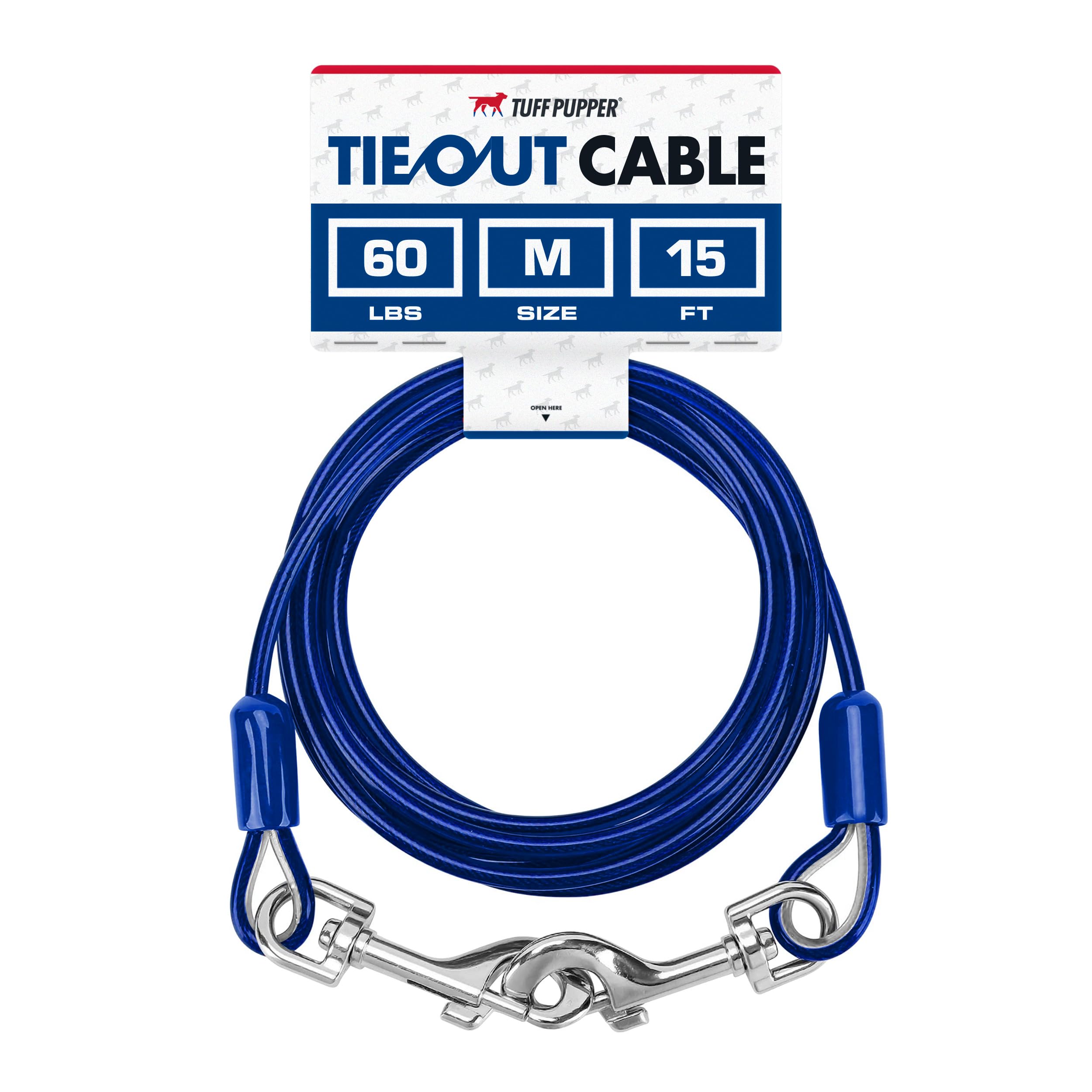 Tuff Pupper Dog Tie Out Cable 15 Feet | Dog Runner Cable For Yard 15 Ft | Heavy Duty Lead | Water & Rust Resistant Industrial St