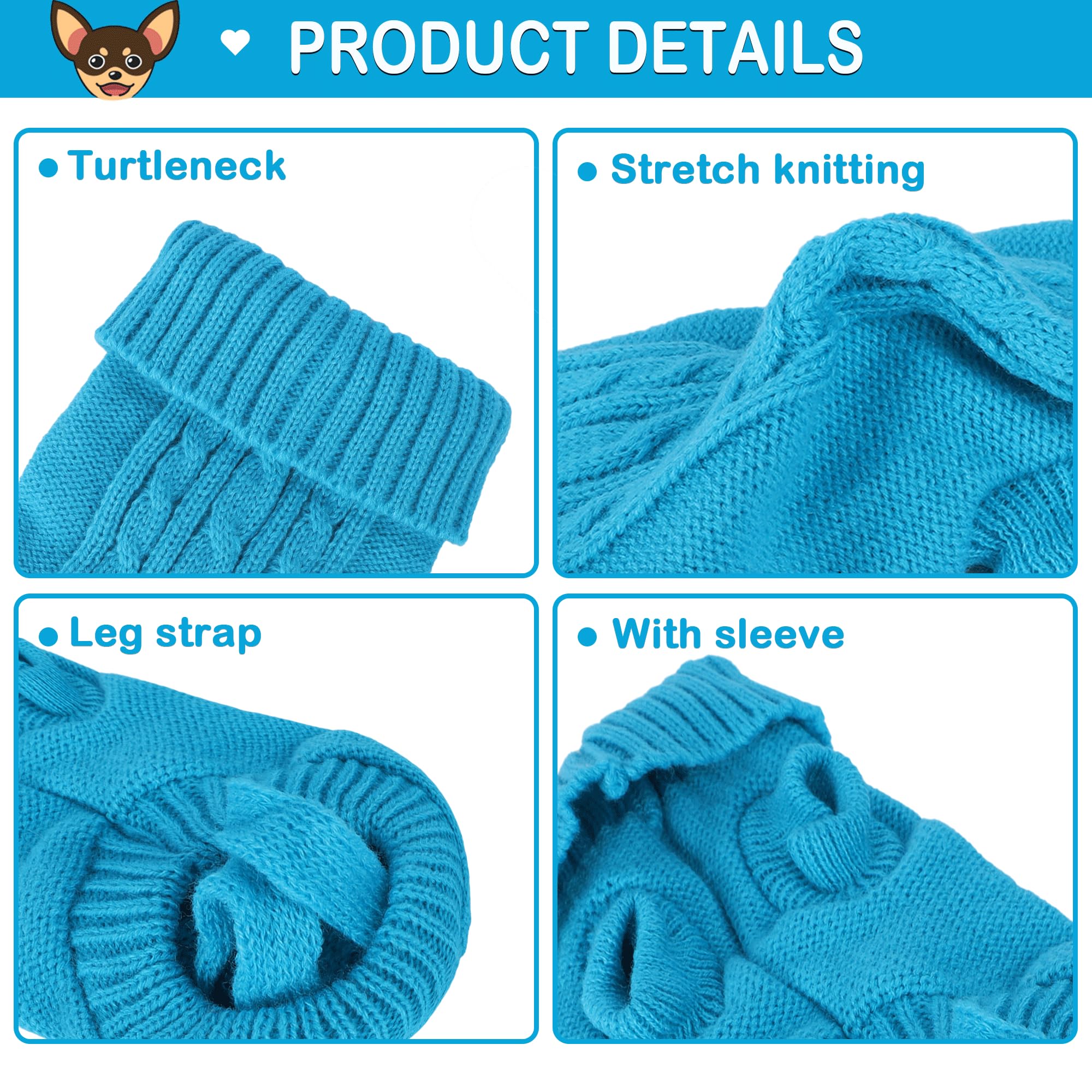 2 Pieces Dog Sweaters For Small Dogs, Turtleneck Knitted Chihuahua Yorkie Sweater, Dog Clothes For Small Dogs, Winter Warm Pullo