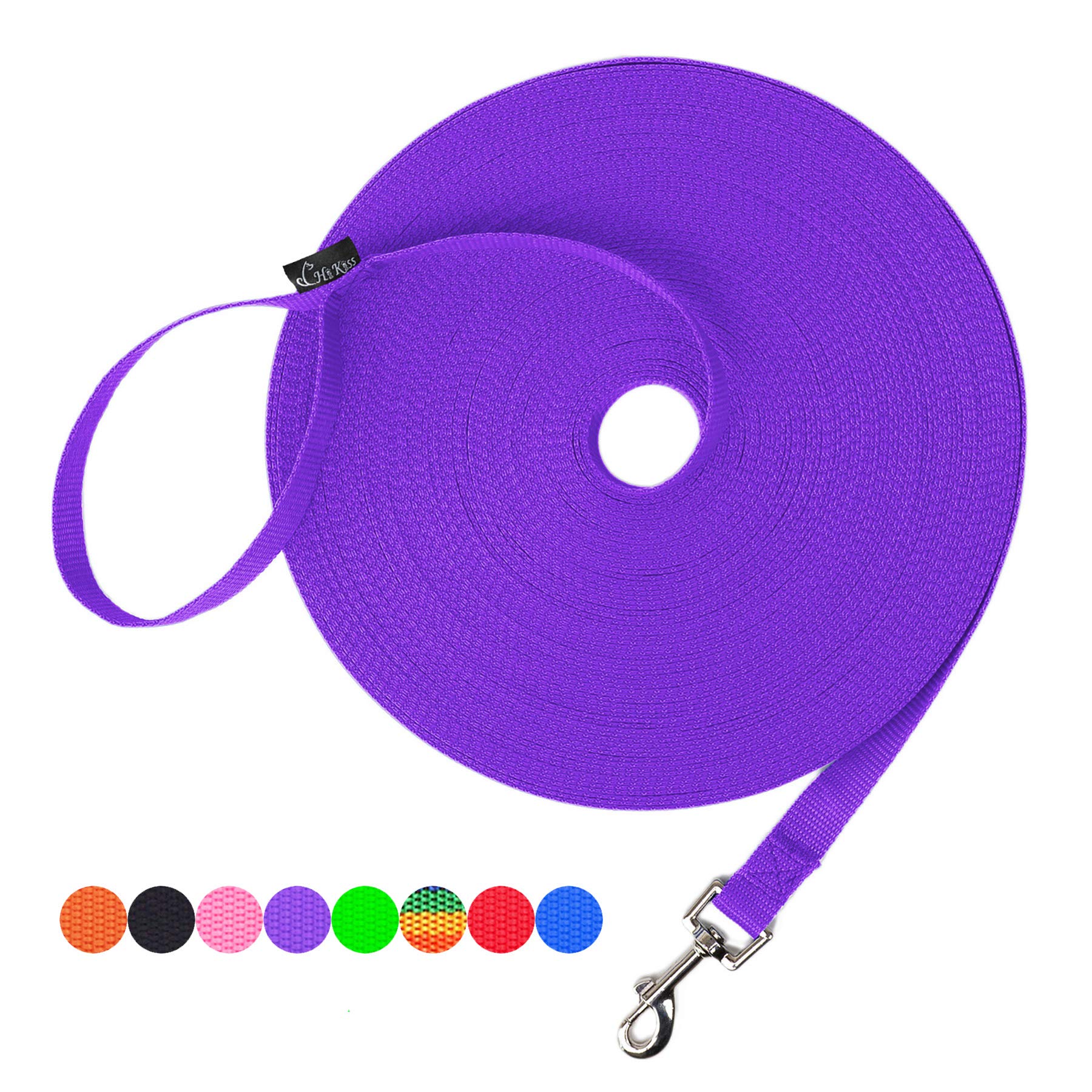 Hi Kiss Dog/Puppy Obedience Recall Training Agility Lead - 15Ft 20Ft 30Ft 50Ft 100Ft Training Leash - Great For Training, Play, Camping, Or Backyard Purple 100 Feet