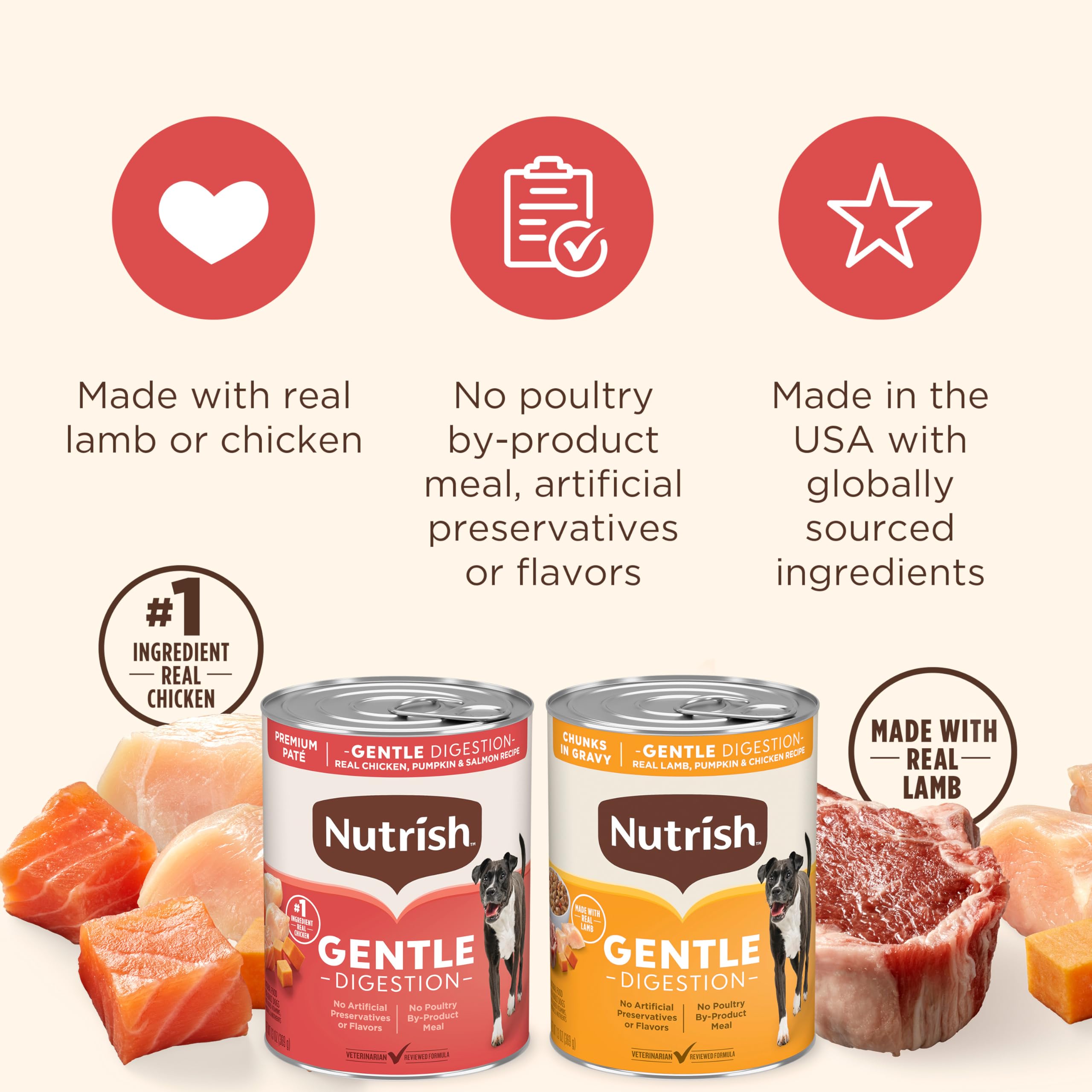 Nutrish Gentle Digestion Premium Pat   and Chunks in Gravy Variety Pack Wet Dog Food, 13 oz. Can, 12 Count (Rachael Ray)