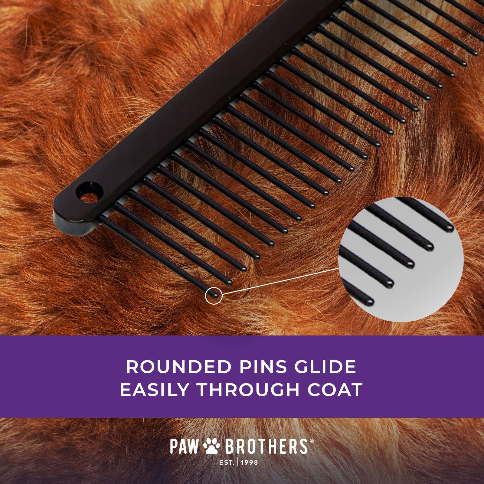 Ryan'S Pet Supplies Paw Brothers Greyhound Style Comb For Dogs, Professional Grade Grooming Tool, Remove Knots And Tangles, True Teflon, Fine/Coarse, Ergonomic Handle, 7.5In