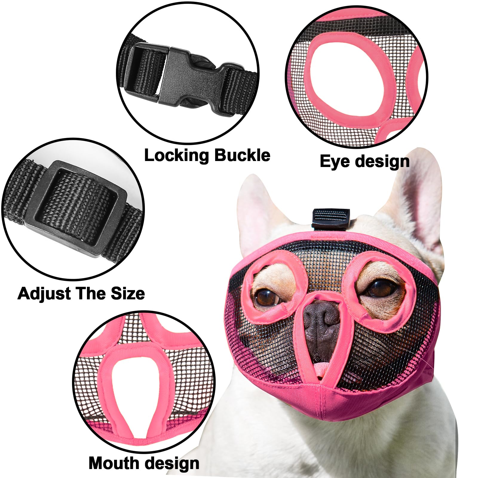 Jyhy Short Snout Dog Muzzles- Adjustable Breathable Mesh Bulldog Muzzle For Biting Chewing Licking Training Grooming Dog Mask (P