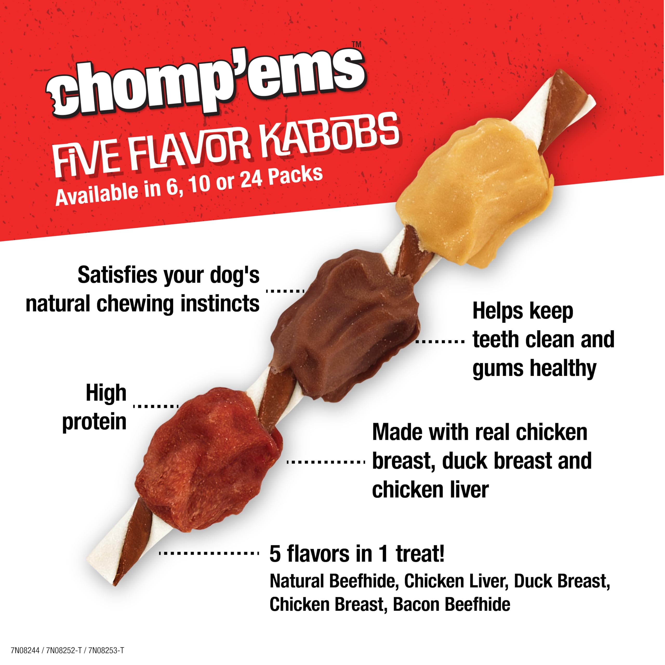 CHOMP EMS Five Flavor Kabobs Dog Treats - Beefhide Chewstick - High Protein Dog Chews, 15 Count