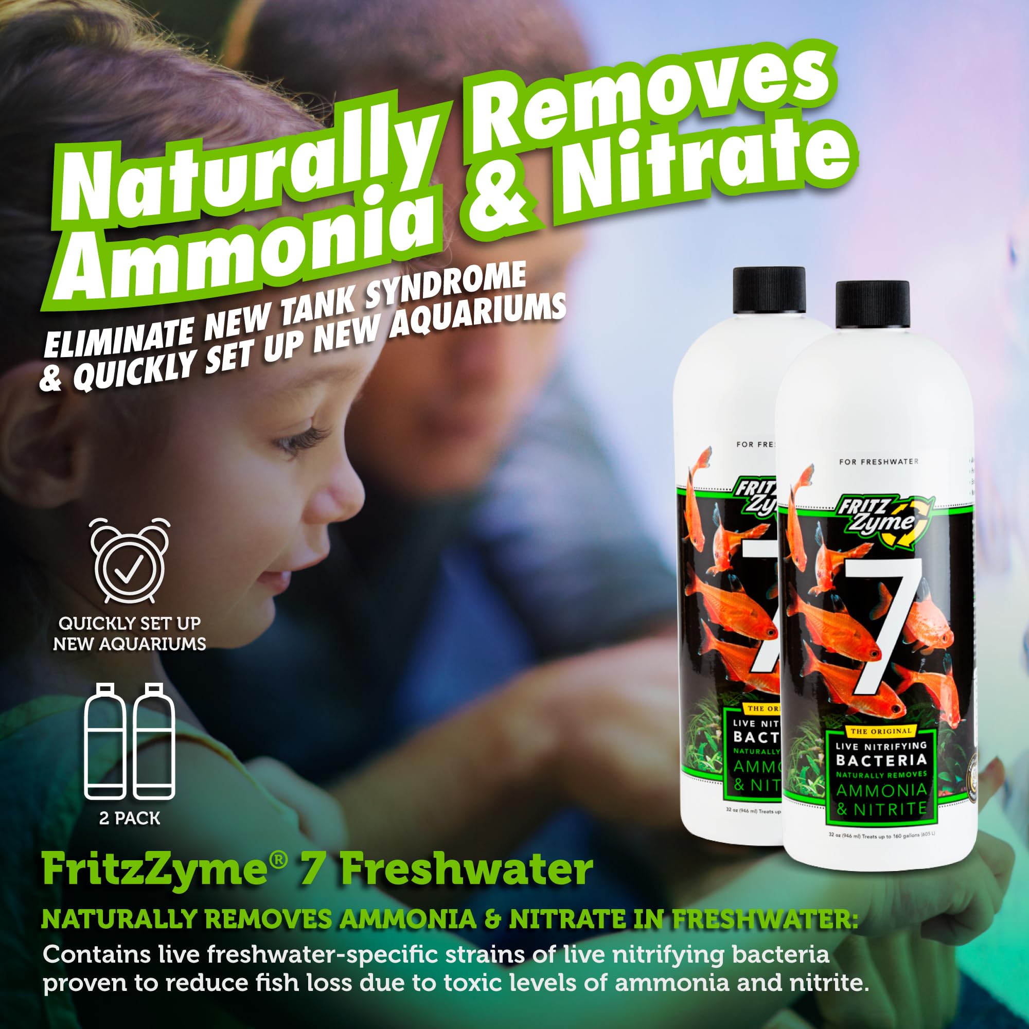 Fritz Aquatics FritzZyme 7 Live Nitrifying Bacteria Naturally Removes Amonia & Nitrite for Freshwater Fish (32-Ounce | 2-Pack)