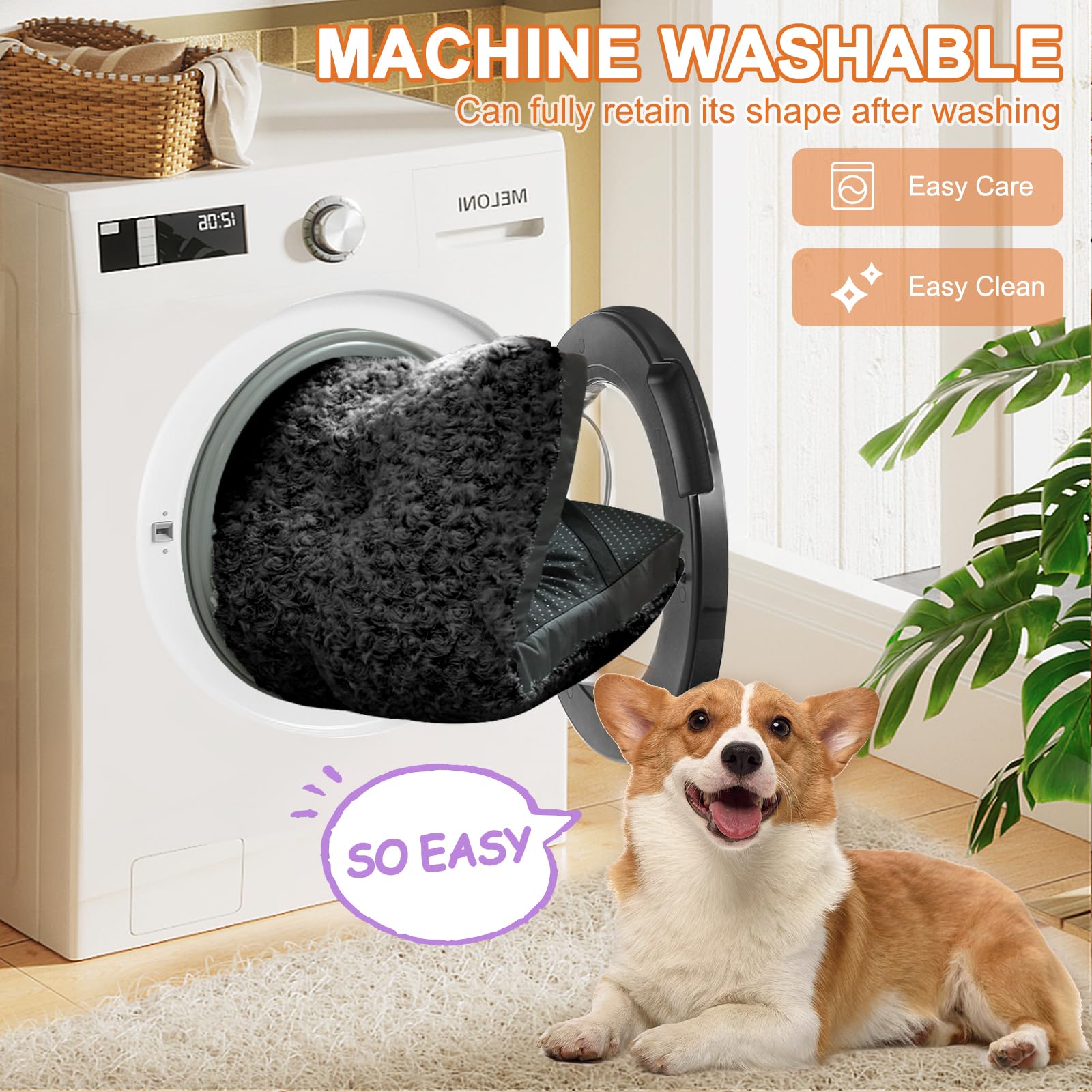 Pocblue Deluxe Washable Xl Dog Bed Dog Crate Mat 42 Inch Comfy Fluffy Kennel Pad Anti-Slip For Dogs Up To 90 Lbs, 42' X 28', Black