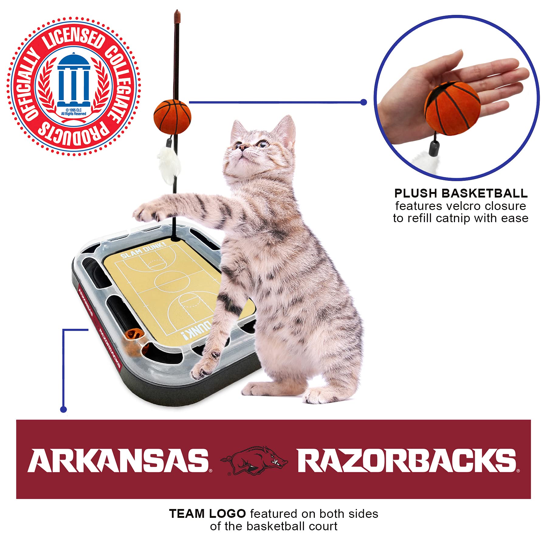 Cat Scratch Toy Ncaa Arkansas Razorbacks Reversible Basketball Court Felt/Cardboard Cat Scratcher Toy. Interactive Cat Ball Bell