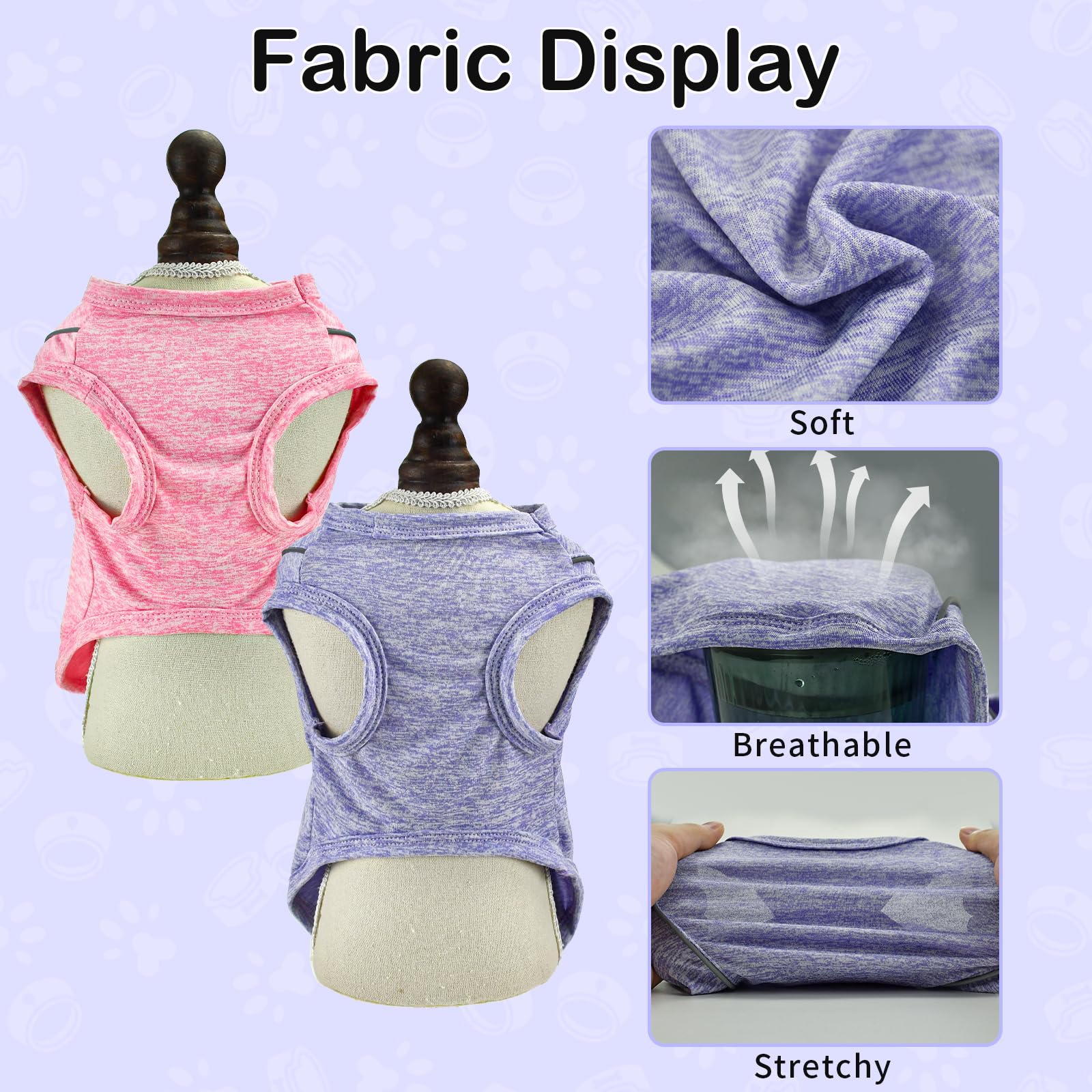 Vehomy 2 Pack Quick-Dry Dog Summer T-Shirt With Reflective Strips, Breathable Cooling Tank Top, Pet Sun Protection Clothes For D