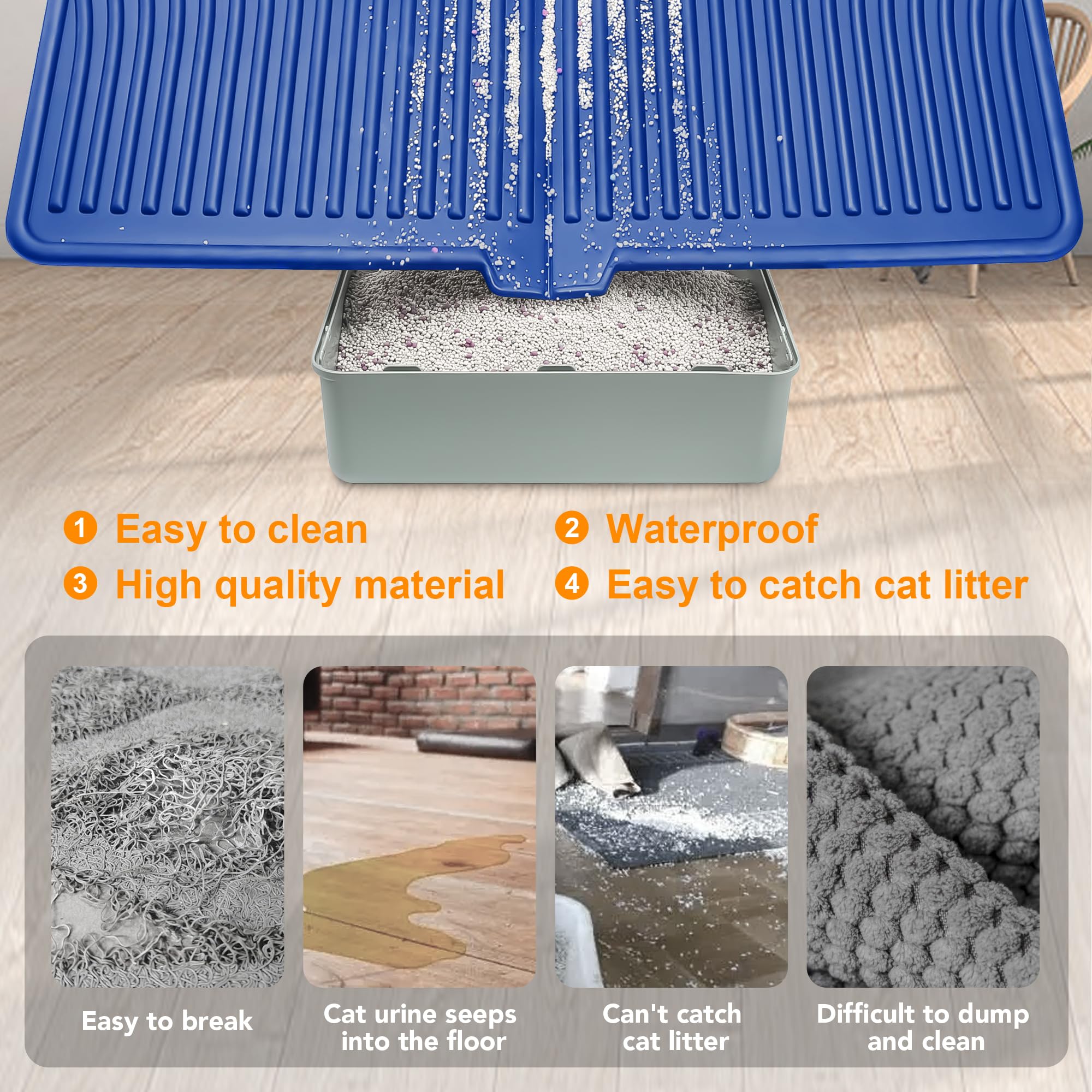 Upsky Cat Litter Mat, Large Kitty Litter Trapping Mat Soft On Kitty Paws, Litter Box Mat Keep Floor Clean, 31'' X 24'' Waterproo
