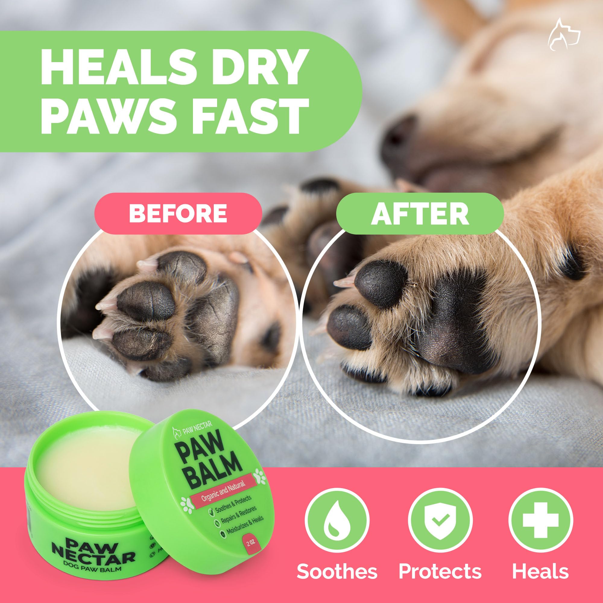 Natural Lick Safe Dog Paw Balm - 2 Pack 100% Organic Dog Paw Pad Balm Protector, Moisturizer & Soother for Dry Cracked Paws, Hot