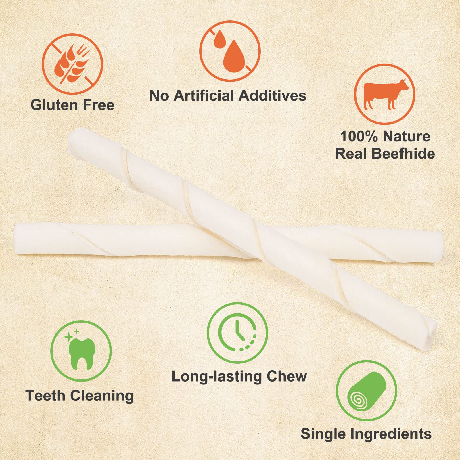 MON2SUN Dog Rawhide Twist Sticks, Natural Chicken Flavor, 5 Inch (120 Count) for Puppies & Small Dogs