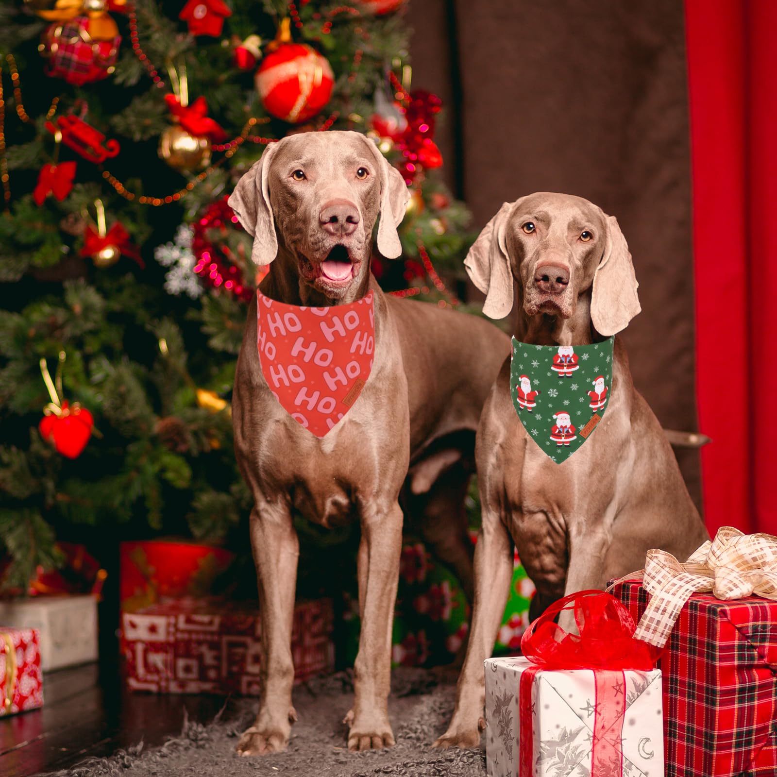Ptdecor Christmas Dog Bandana, Xmas Hoho Santa Design Reversible Holiday Dog Scarf, Triangle Christmas Bandanas For Large And Ex