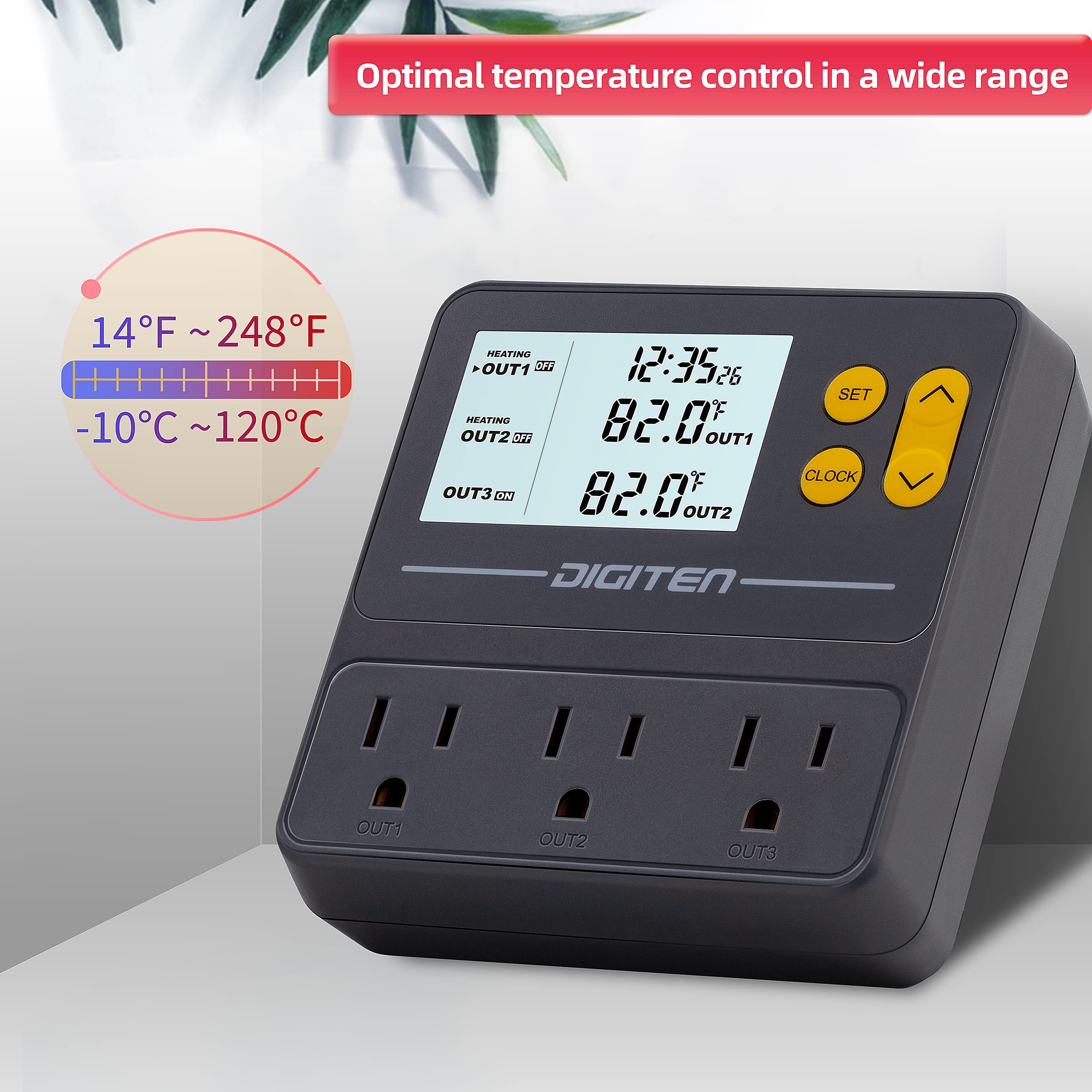 Reptile Temperature Controller, 3 Outlet Timer Thermostat For Grow Tent, Incubation, Snakes, Fish Tank, Heater, Humidifiers, Bal