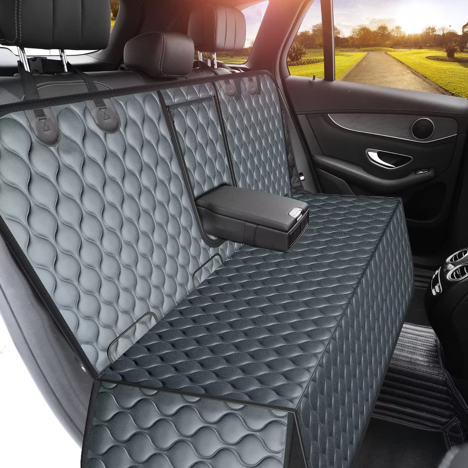 URPOWER Dog Car Seat Cover for Back Seat - Waterproof Dog Bench Cover Fits Middle Armrest for Full Size SUVs & Trucks, Nonslip B