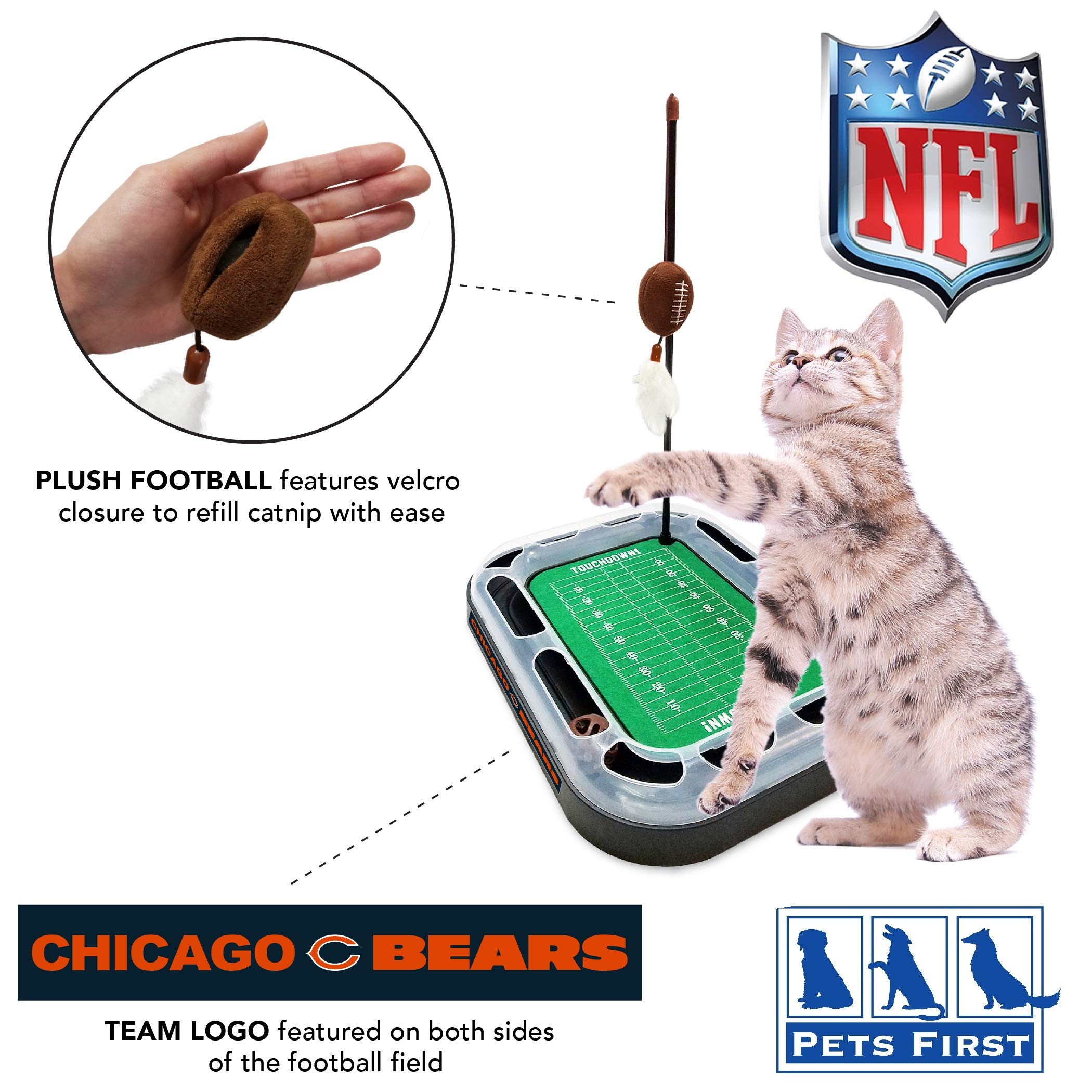 Pets First Cat Scratcher NFL Chicago Bears Football Field CAT Scratcher Toy with Catnip Filled Plush Football Toy & Feather Cat