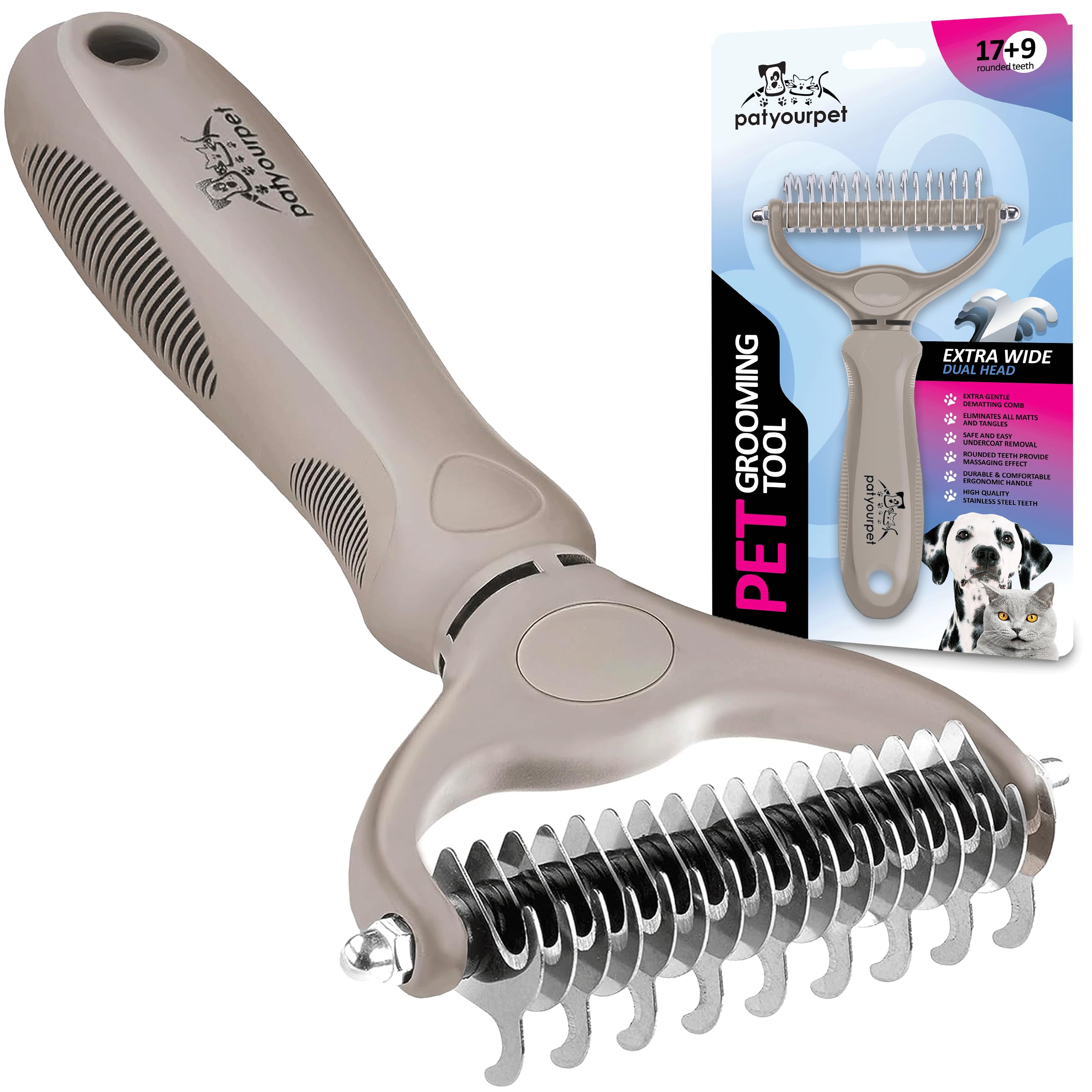 Pat Your Pet Deshedding Dog Brush For Shedding - Cat Brushes For Indoor Cats, Double-Sided Cat Brush Deshedding & Grooming Tool