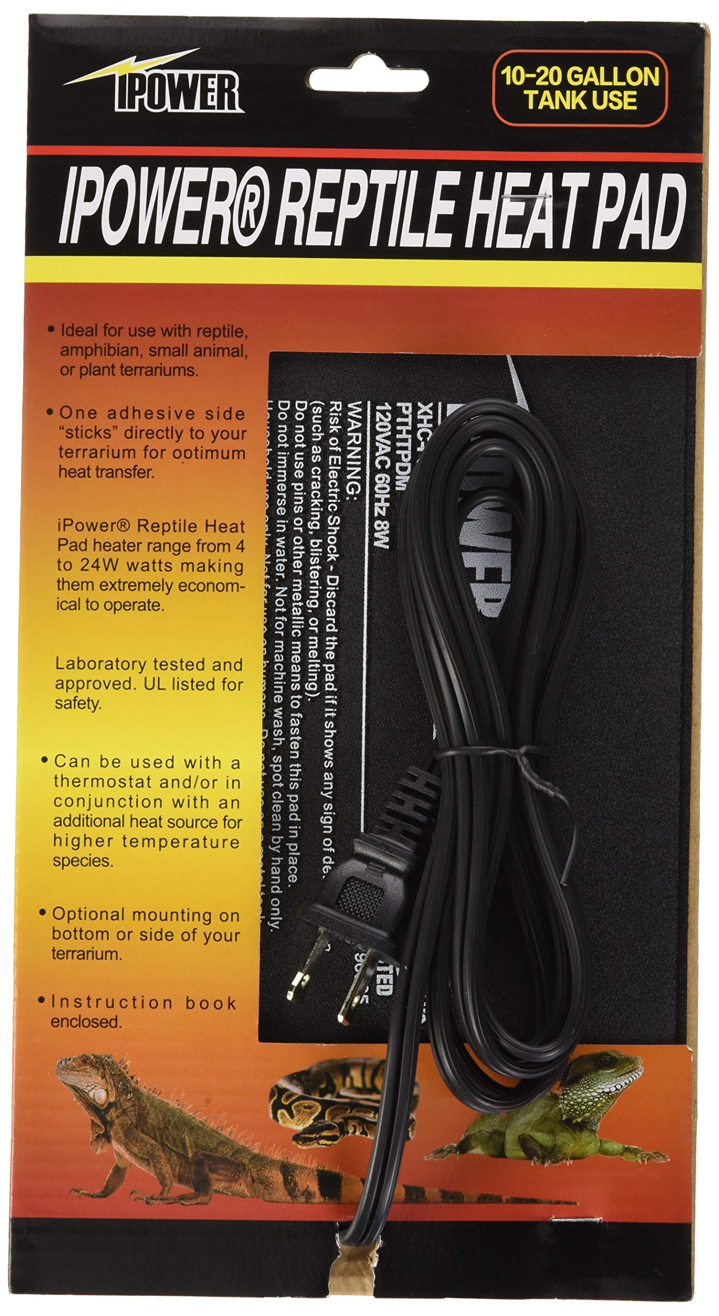 Ipower Reptile Heat Pad 6X8 Inch 8W Under Tank Terrarium Warmer Heating Mat For For Turtle, Lizard, Frog, Snake, Reptile, And Ot