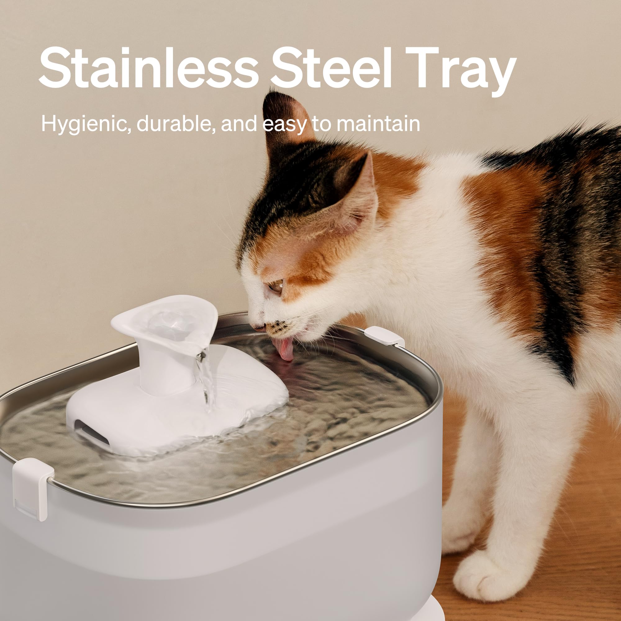 PETLIBRO Cat Water Fountain, Cat Fountain Indoor Stainless Steel Tray, 2.5L/84oz Wireless Pump Pet Water Fountain, Cat Water Dis