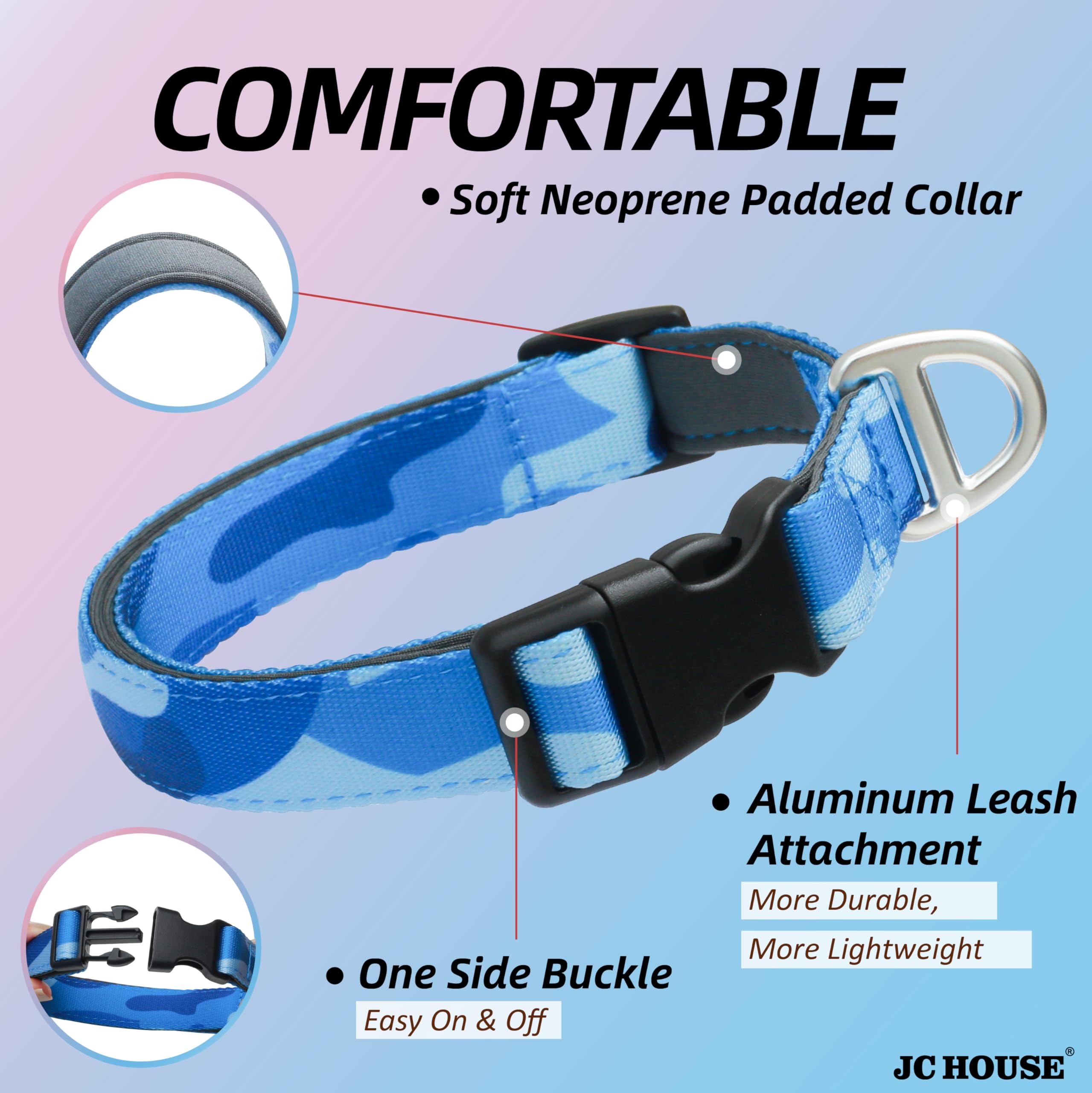 Jc House Soft Padded Dog Collar, Neck 16-25, Adjustable Heavy Duty Collar With 3M Reflective Logo For Medium, Large Dogs, Camo B