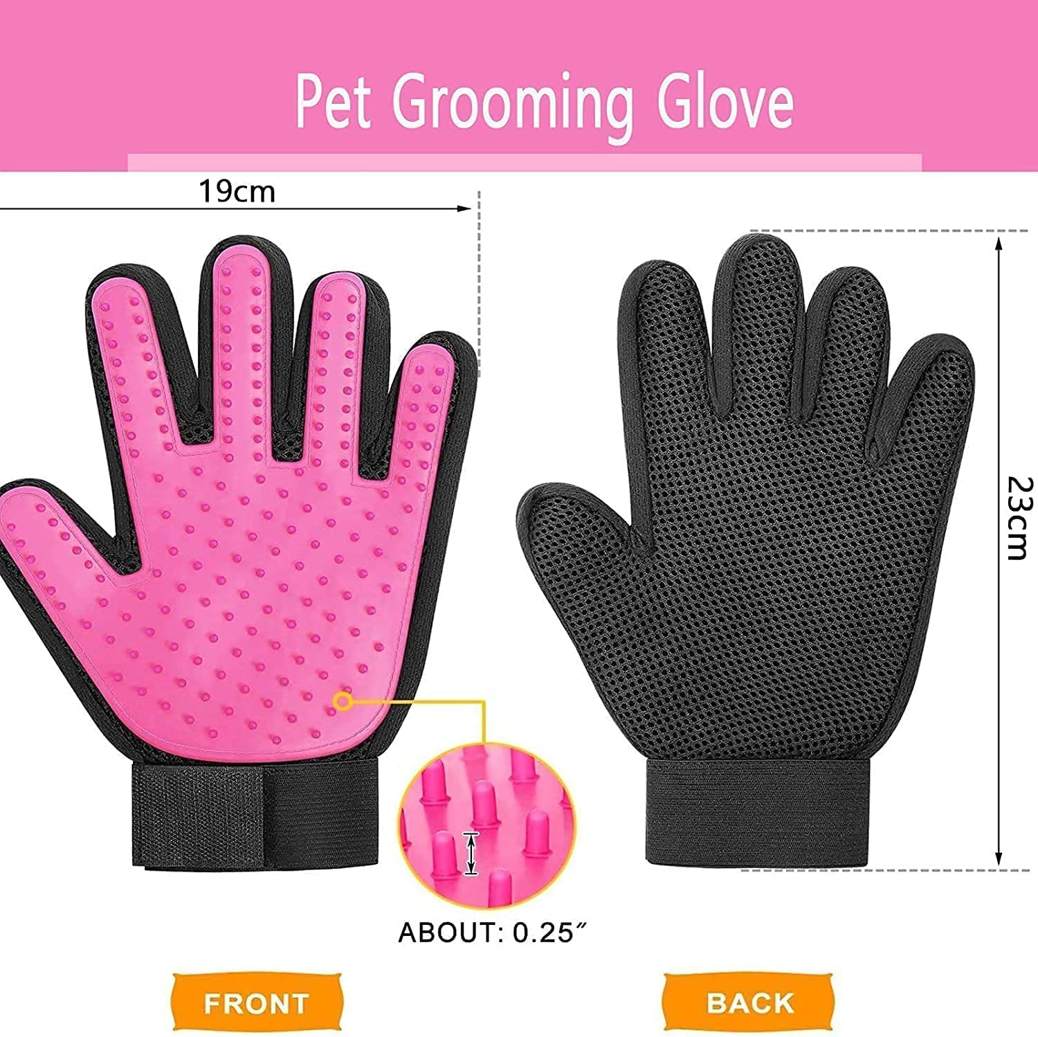 Byetoo Pet Dog Cat Grooming Glove With 261Tips,Gentle Deshedding Brush Glove,Efficient Pet Hair Remover Mitt,Massage Tool With Enhanced Five Finger Design,For Dog,Cat,Rabbit,Horse With Long/Short Fur