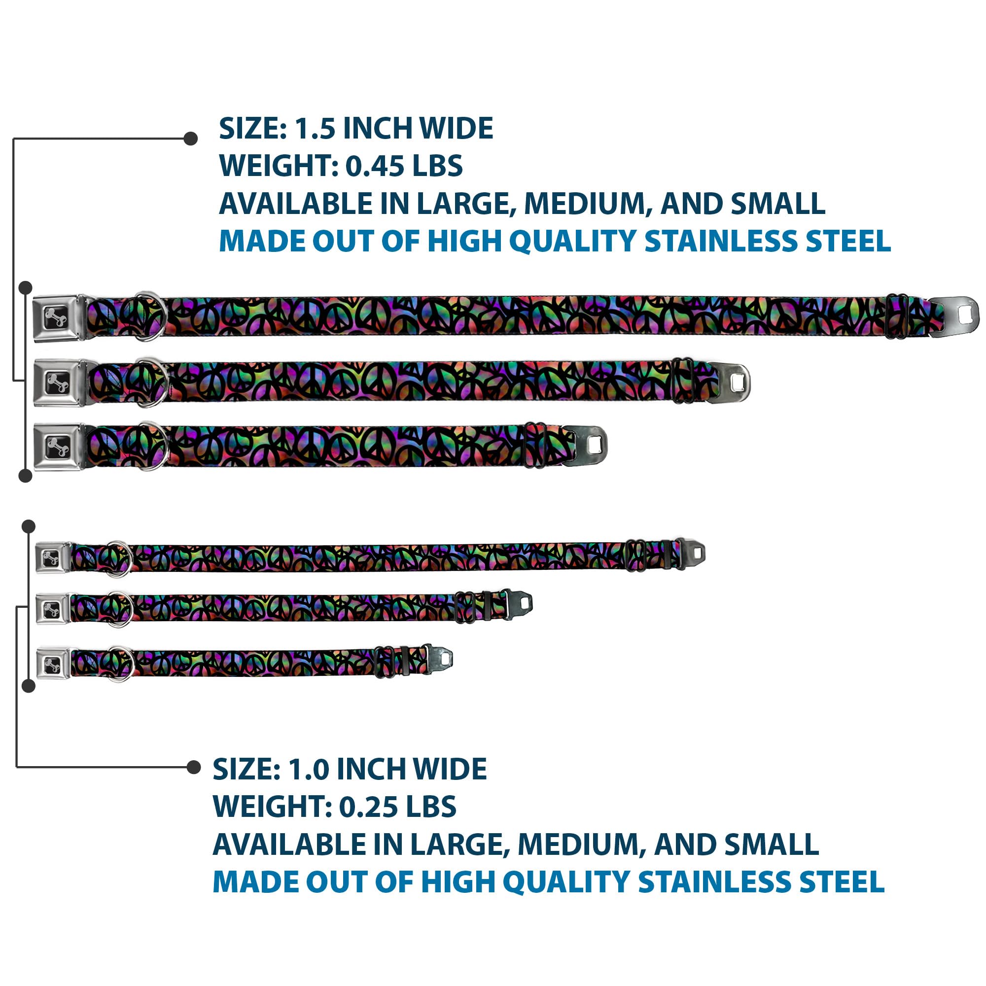 Buckle-Down Seatbelt Buckle Dog Collar - Peace Psychedelic - 1.5' Wide - Fits 16-23' Neck - Medium