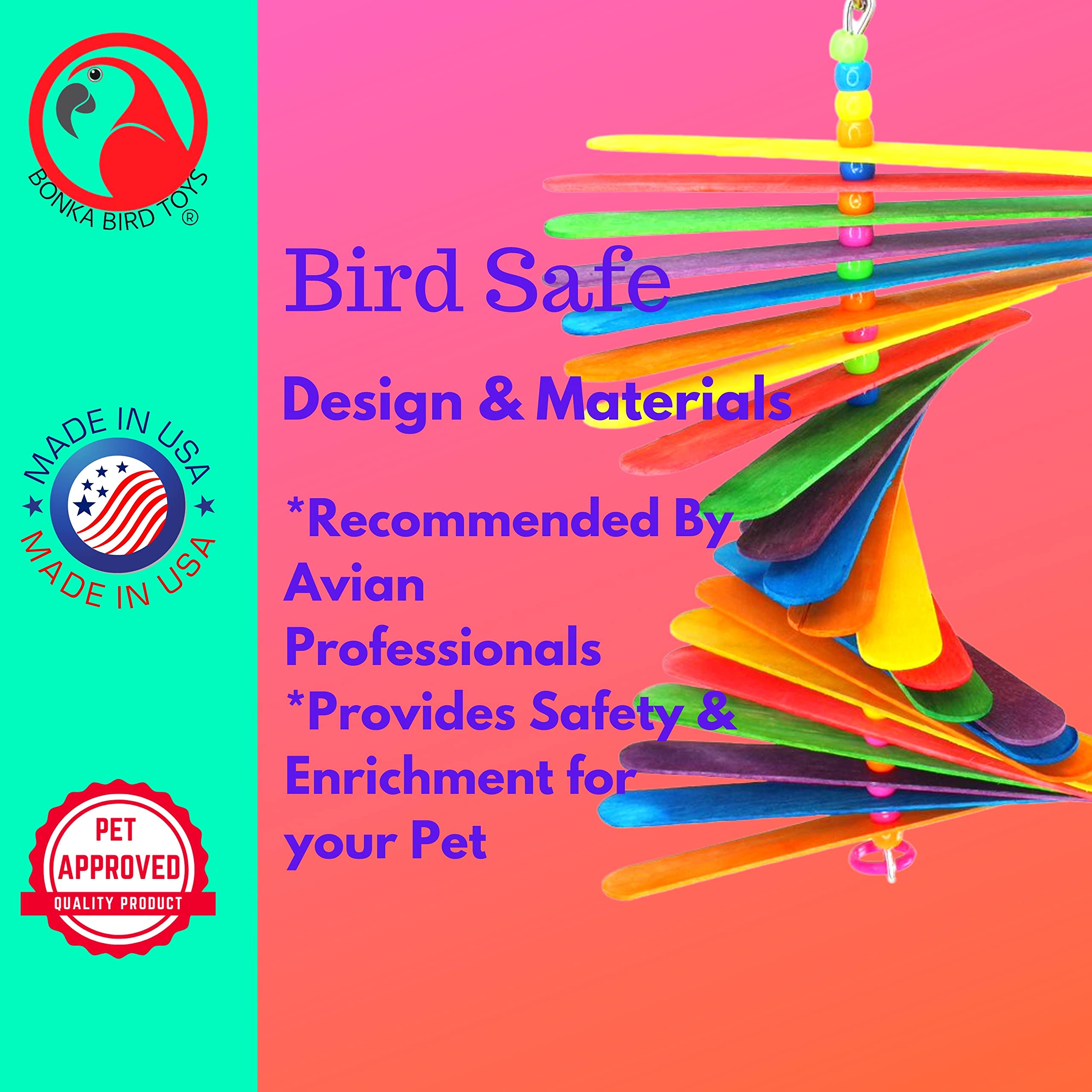 Bonka Bird Toys 867 Big Stick 9.50' X 6', Medium Parrot Chew Cage Toy, Conure, Quaker, Pionus, And Similar