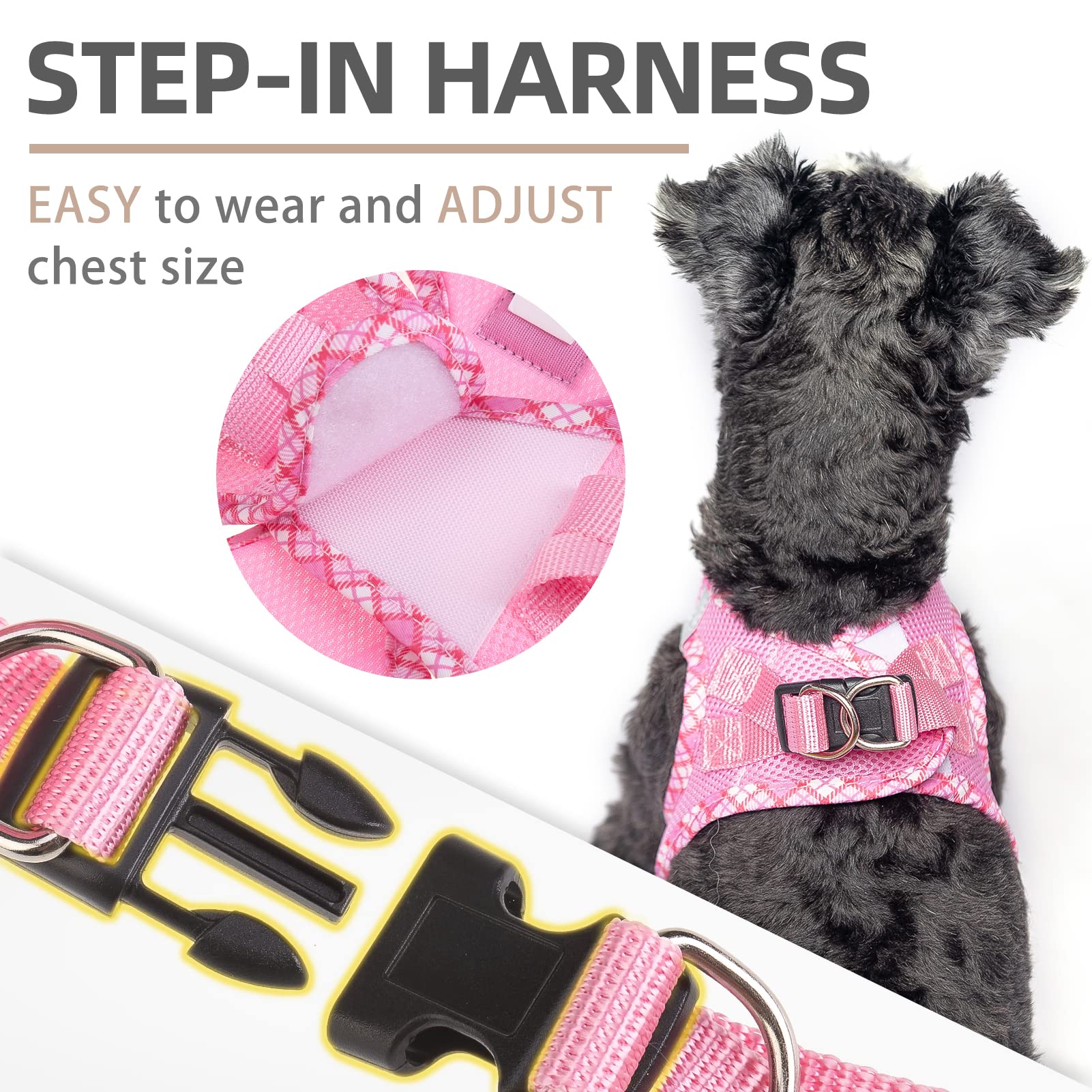 Pupteck Dog Harness And Leash Set For Small Medium Dogs No Pull Step-In Soft Mesh Puppy Cat Vest Harnesses Reflective At Night, Pink Xs