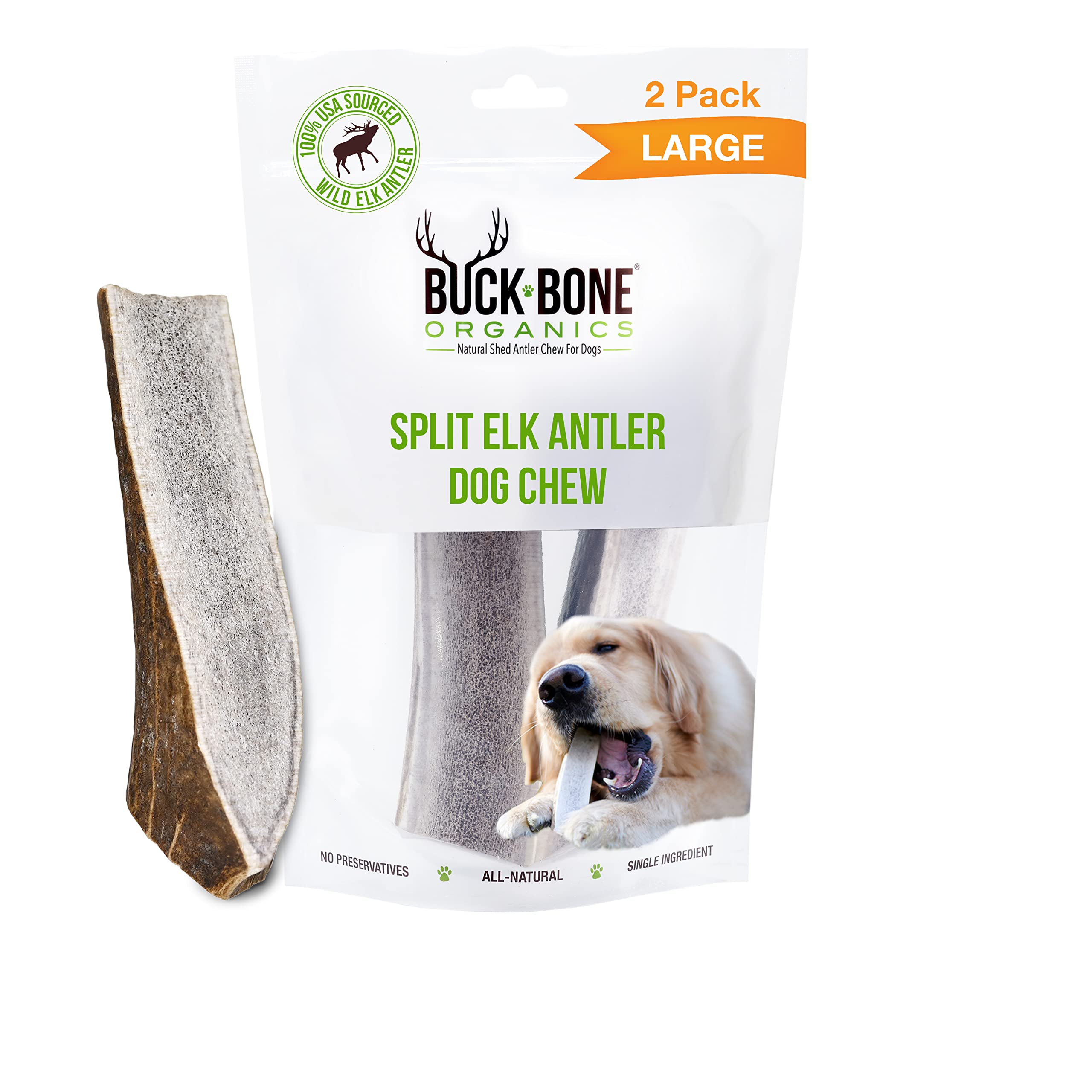 Buck Bone Organics Dog Chews, Elk Antlers for Dogs, Long Lasting Dog Bones for Aggressive Chewers, All Natural, No Preservatives