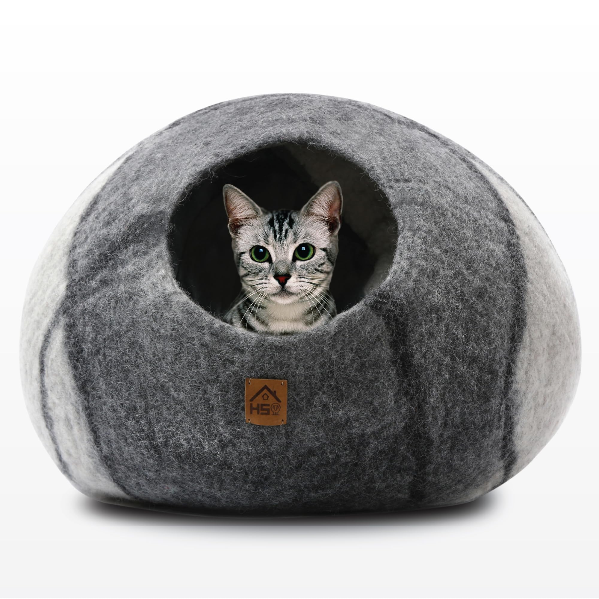 Large Wool Cat Cave Premium Felt Bed For Cats & Kittens Pet House Natural 100% Merino Wool Handmade Indoor Hideaway Eco-Friendly
